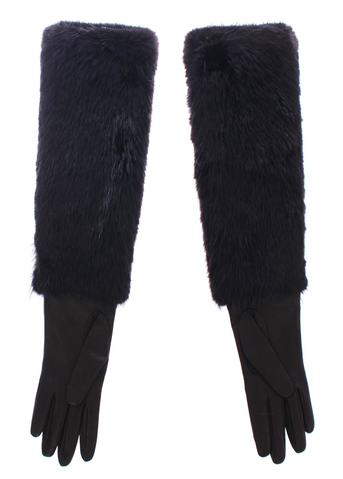 Dolce & Gabbana Women's Beaver Fur Lambskin Leather Gloves Black MOM11432 - 8 | M
