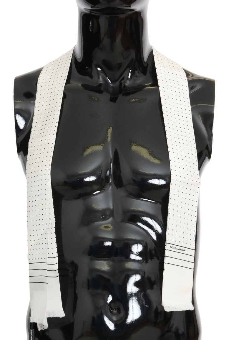 Dolce & Gabbana Men's Polka Dotted Silk Skinny Scarf Black MS1907