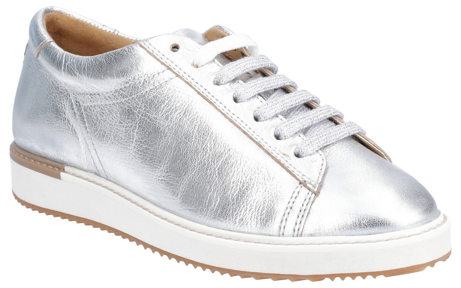 Hush Puppies Women's Sabine BouncePLUS Lace Up Trainer Various Colours 29235 - Silver Metallic Leather 3