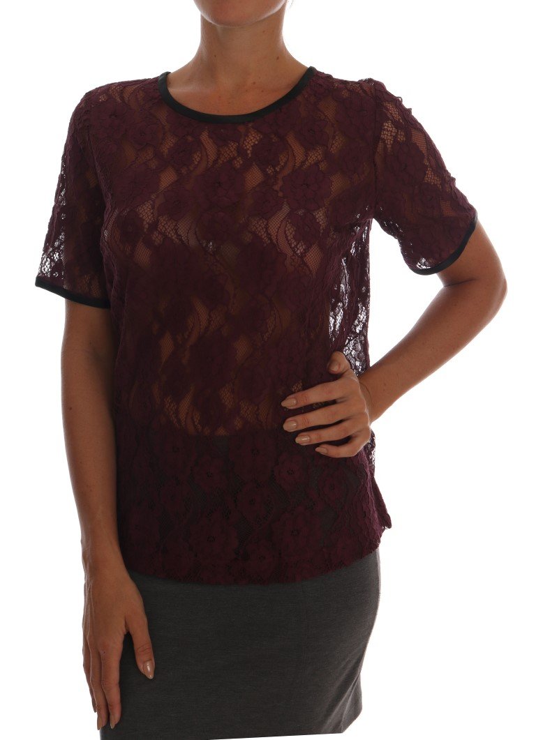Dolce & Gabbana Women's Floral Lace Top Purple TSH1414 - IT42|M