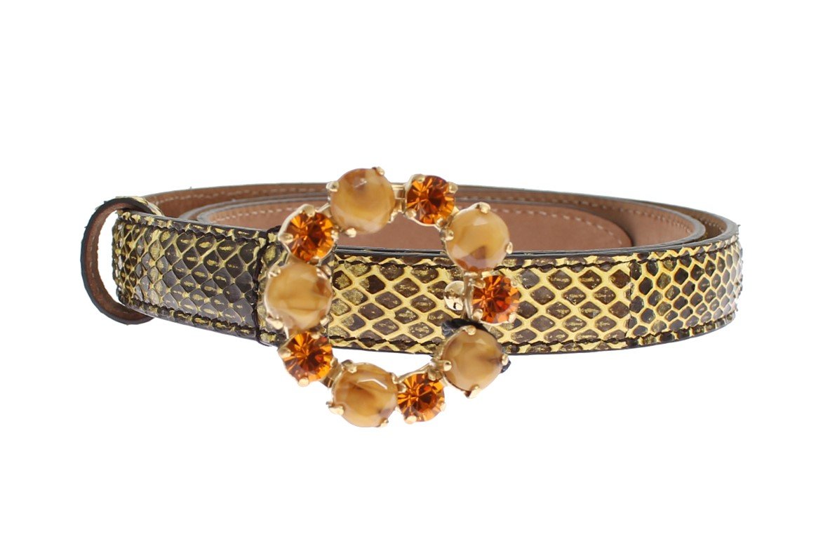 Dolce & Gabbana Women's Snakeskin Crystal Buckle Belt Gray MOM25207 - 65 cm / 26 Inches