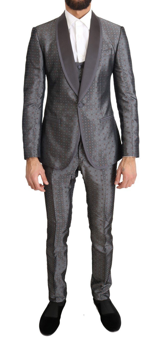 Dolce & Gabbana Men's Silk Baroque Single Breasted Suit Silver KOS1138 - IT44 | XS