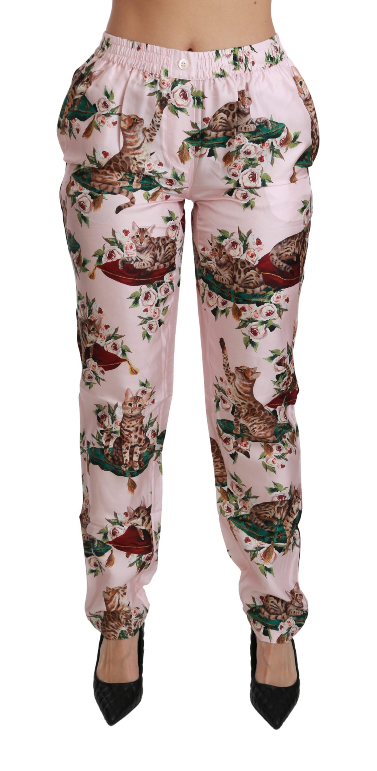 Dolce & Gabbana Women's Bengal Cat Trousers Silk Trouser Pink PAN70900 - IT40|S