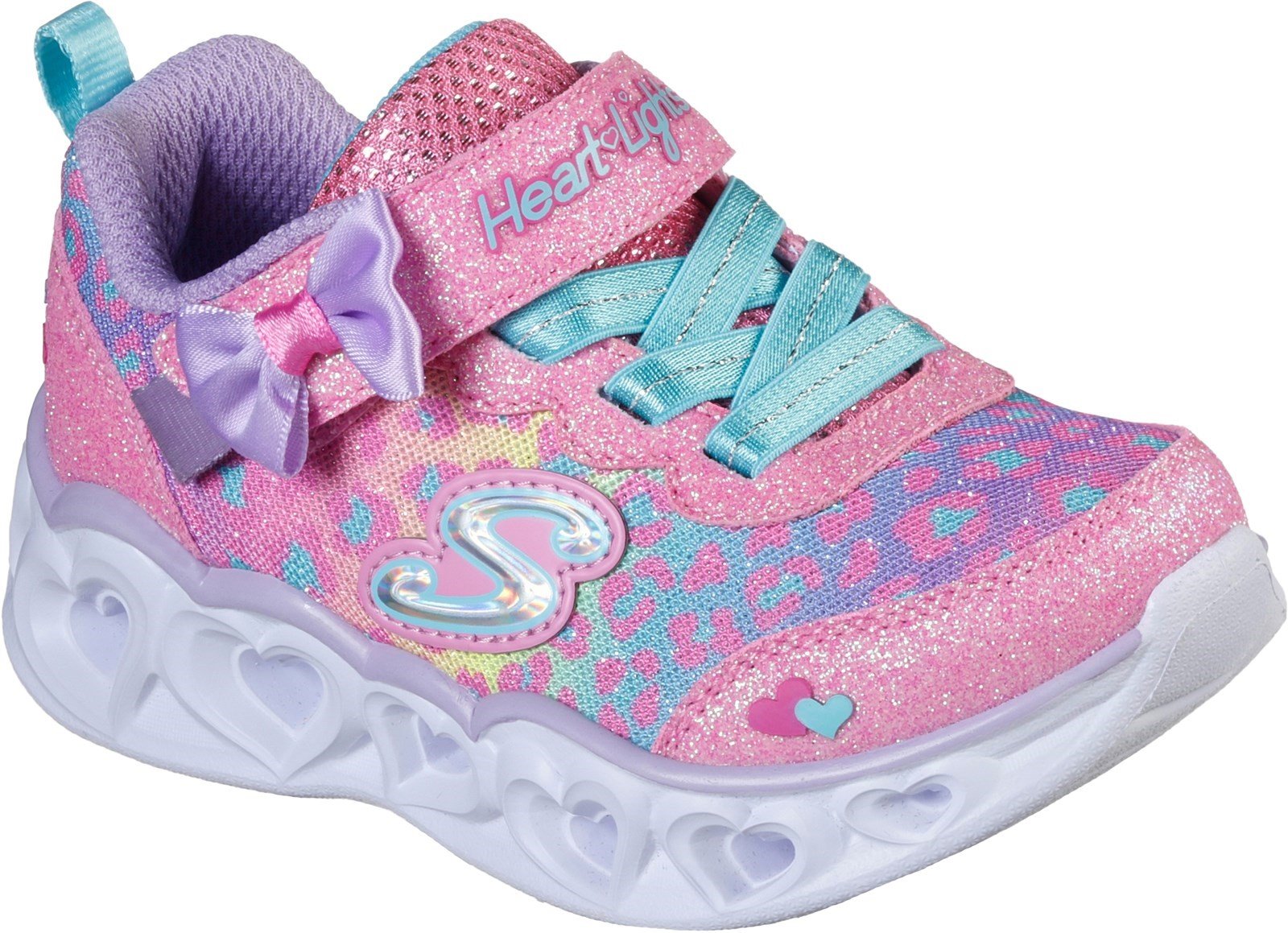 Skechers Kid's Heart Lights Touch Fastening Trainer Various Colours 31134 - Hot Pink/Turquoise/Lavender 4