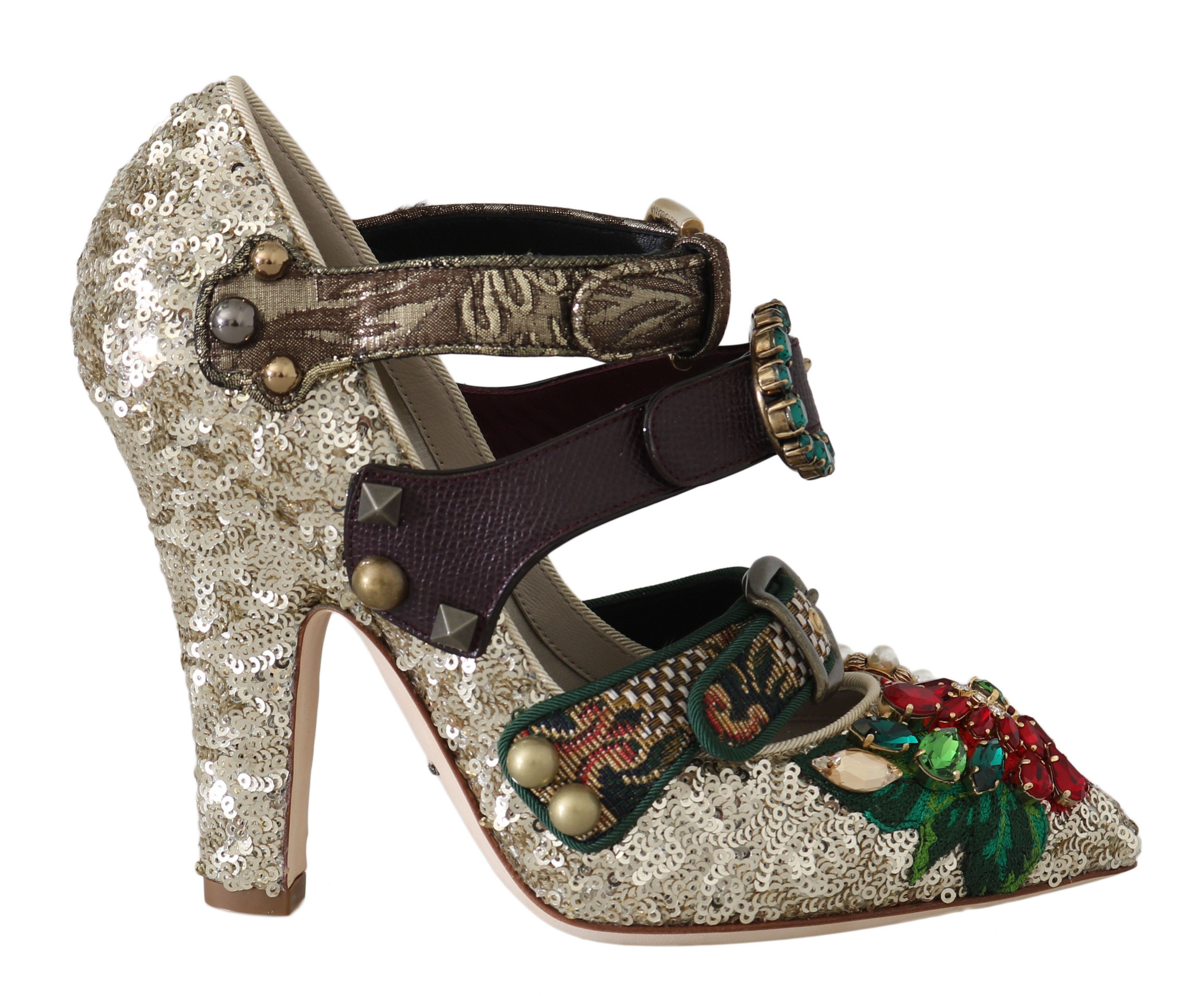 Dolce & Gabbana Women's Sequined Crystal Studs Heels Gold LA5661 - EU39.5/US9