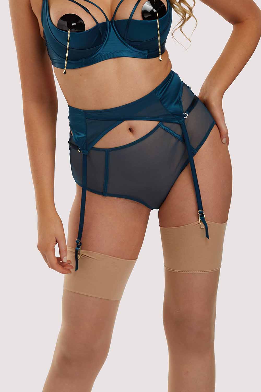 Felicity Hayward x PP Firenza Strappy Teal Suspender UK 10 / US 6