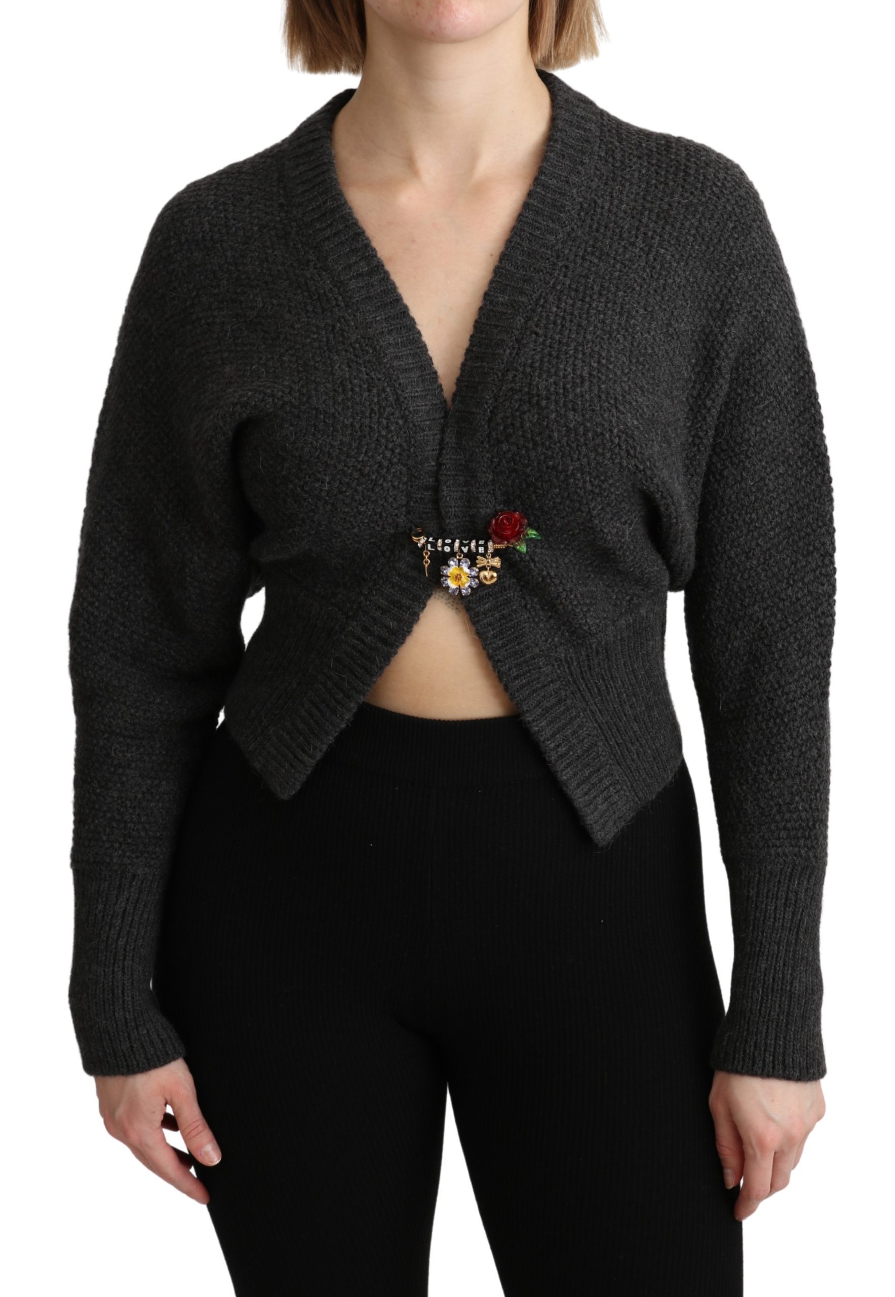 Dolce & Gabbana Women's Crystal Pin Cropped Cardigan Gray TSH4812 - IT38|XS