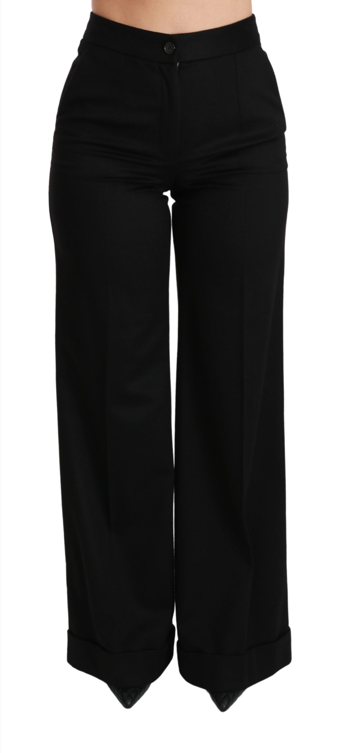 Black Wide Leg Flared Trouser Cashmere Pants - IT38|XS