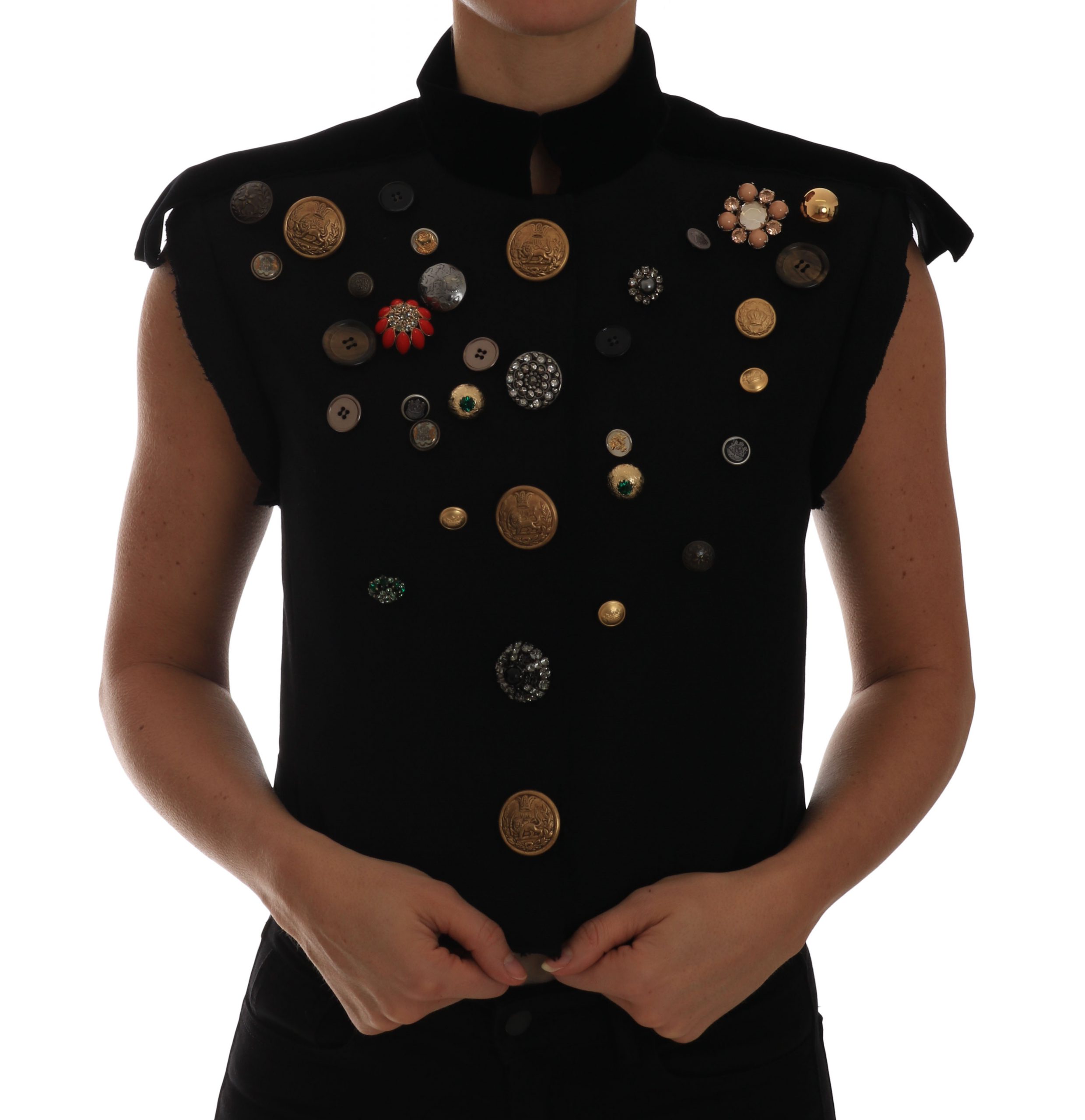 Dolce & Gabbana Women's Floral Military Vest Black TSH2410-40 - IT40|S