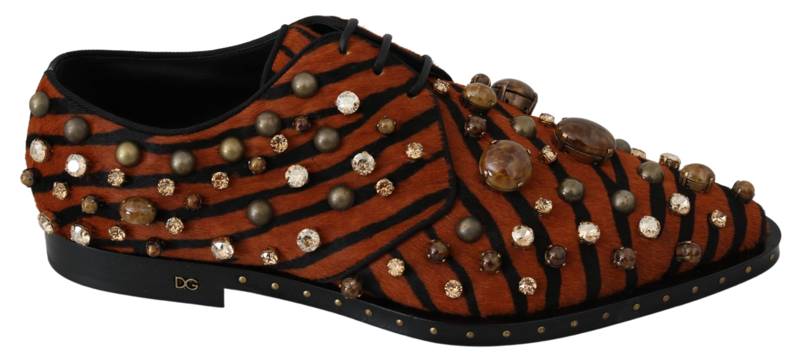 Orange Pony Hair Crystal Dress Broque Shoes - EU40/US9.5