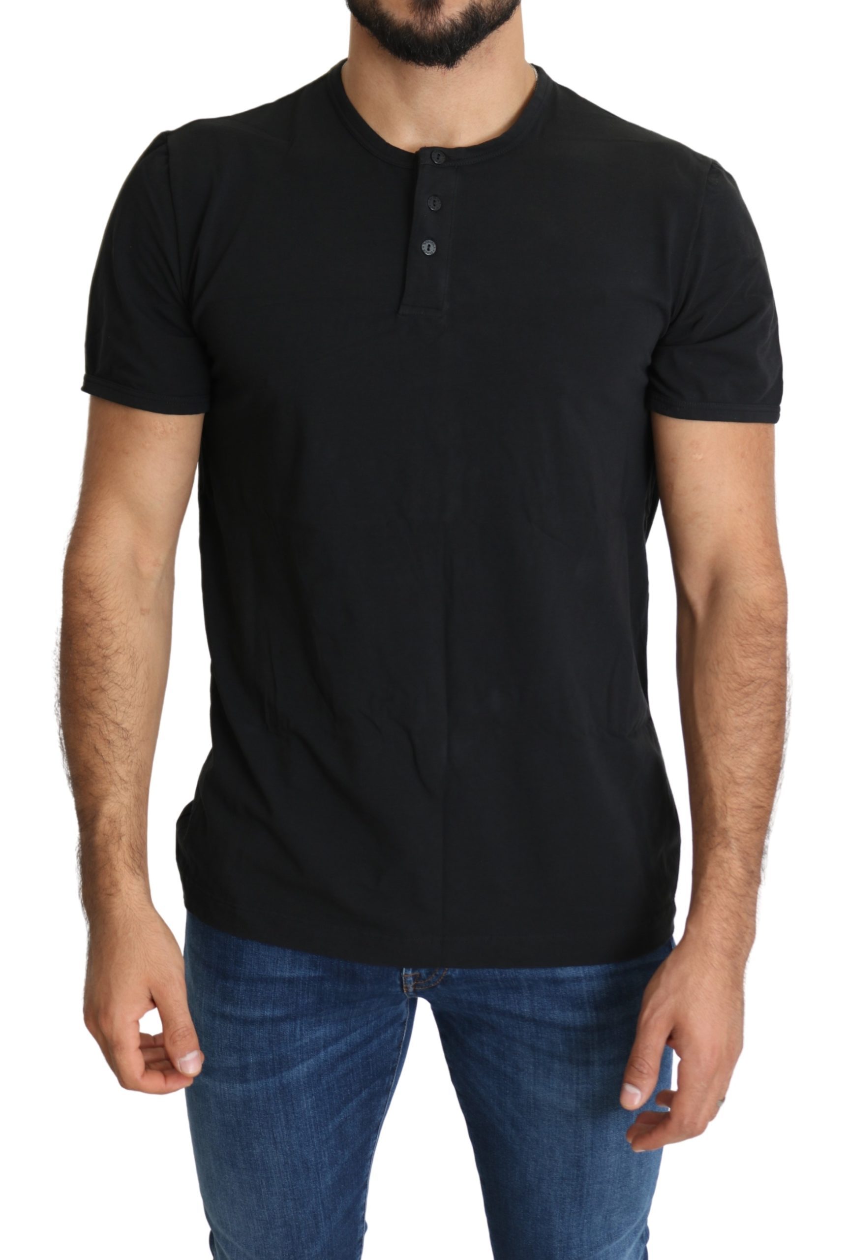 Black Henley Stretch Top Mens Underwear T-shirt - XL