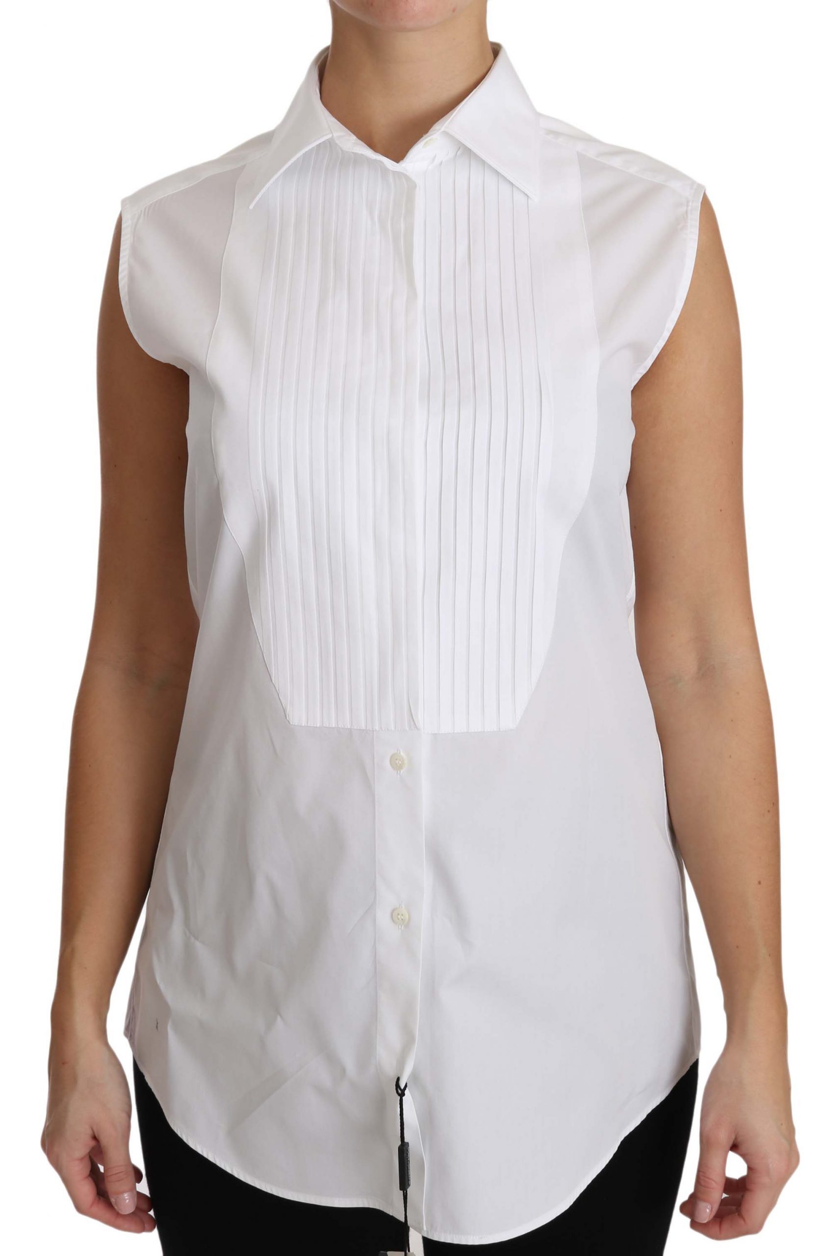 Dolce & Gabbana Women's Collar Sleeveless Tops White TSH2948 - IT42|M
