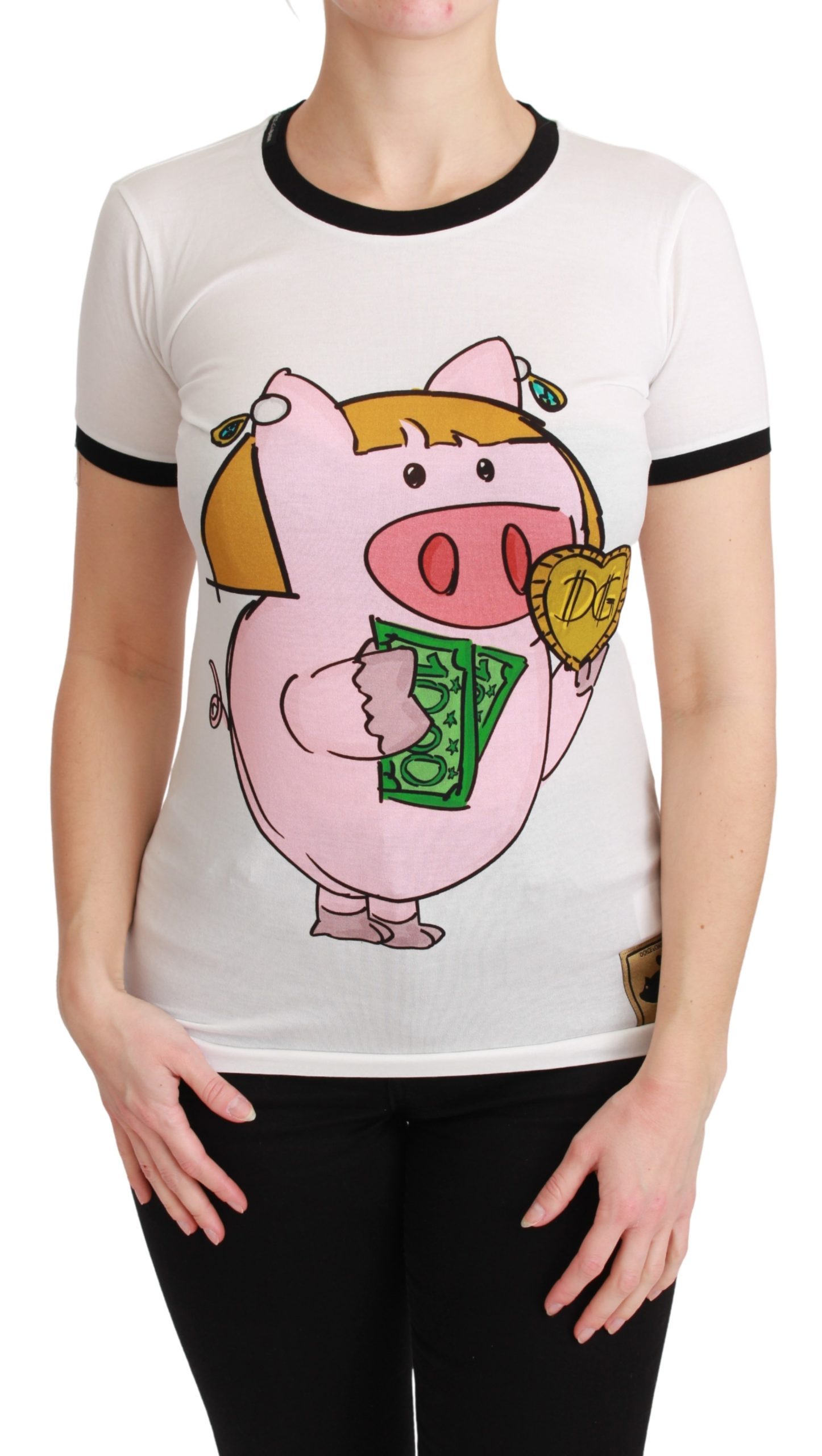 Dolce & Gabbana Women's THE PIG Cotton T-Shirt White TSH4552 - IT36 | XS