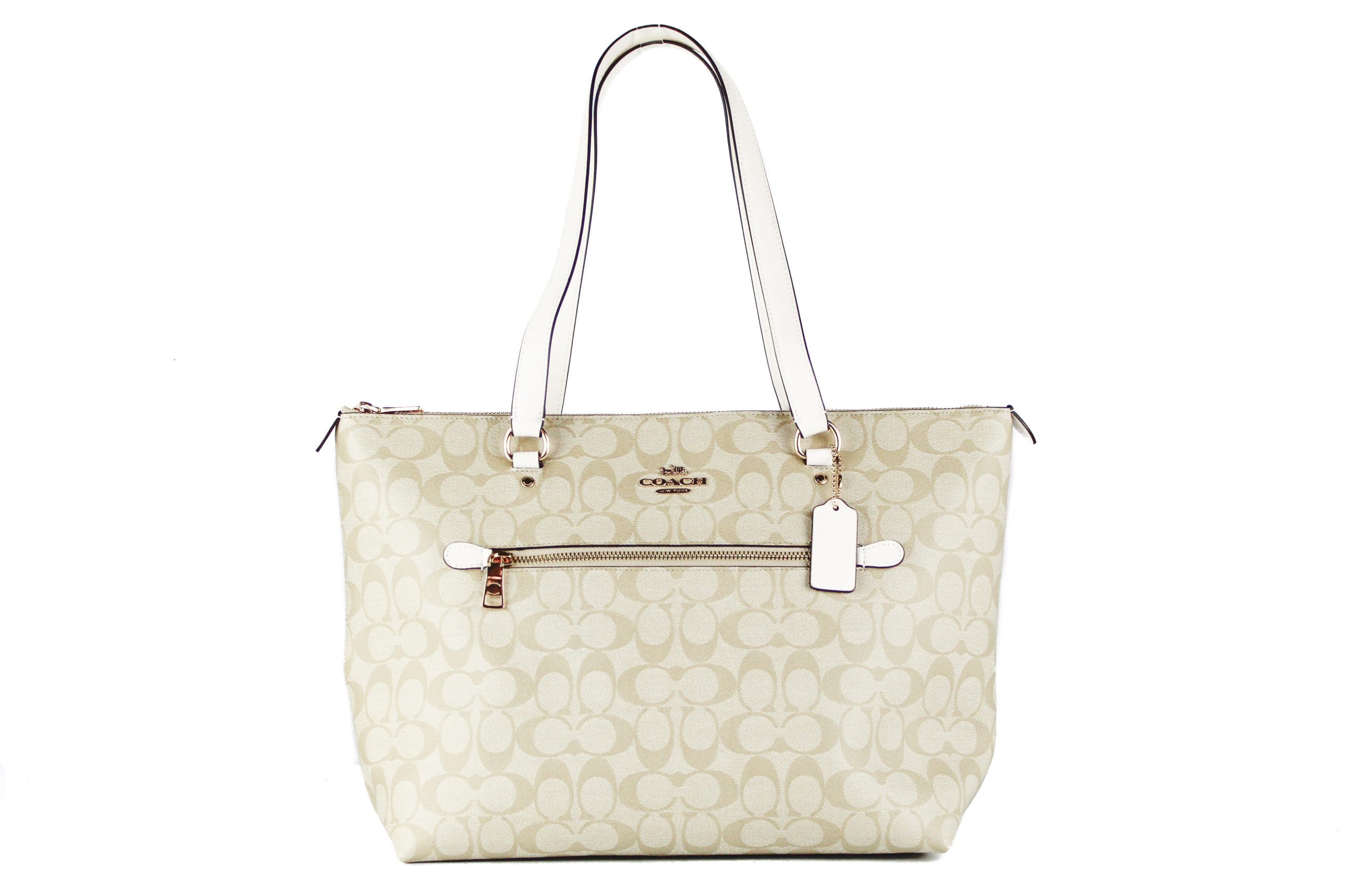 COACH Women's Canvas Leather Tote Bag Khaki 504339