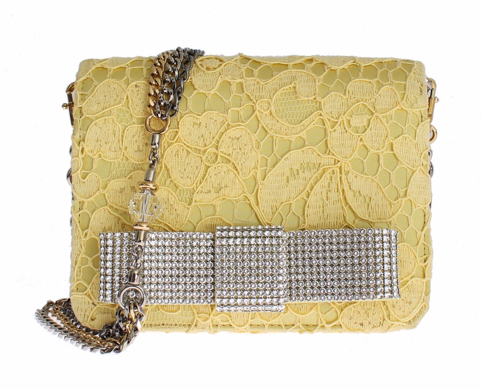 Dolce & Gabbana Women's Lace Crystal Hand Shoulder Bag Yellow SIG13439