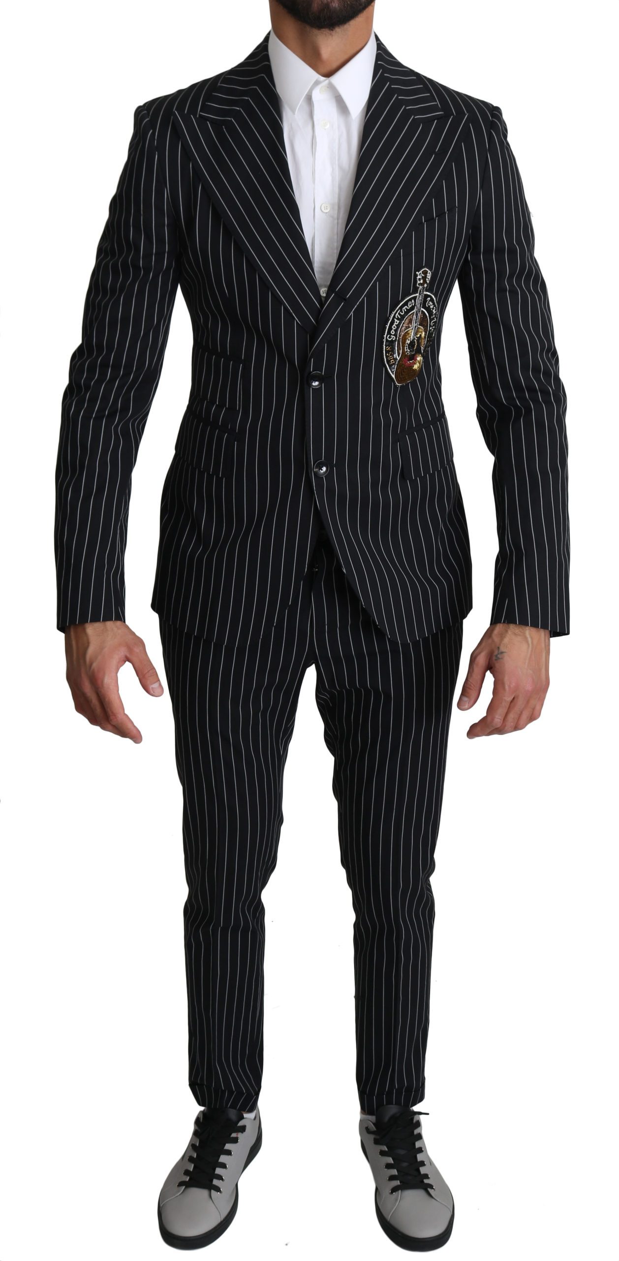 Dolce & Gabbana Men's Stripes Guitar Patch 2 Piece Suit Beige KOS1526 - IT46 | S