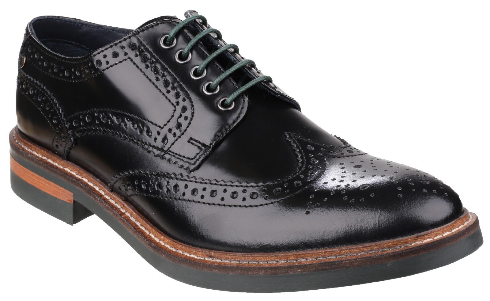 Base London Men's Woburn Hi-Shine Brogue Shoe Black 23208 - Black 6