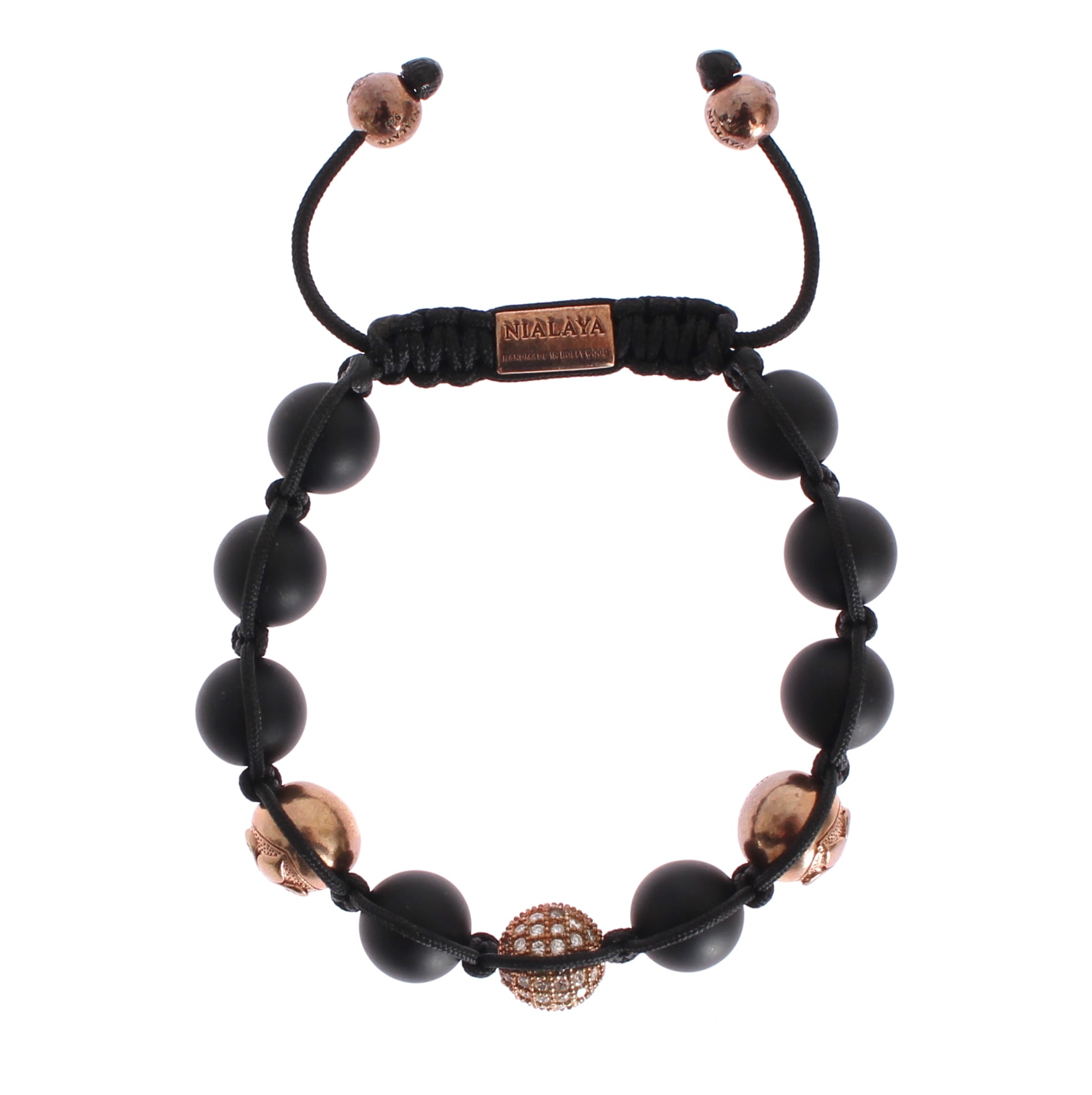 Nialaya Women's CZ Onyx Pink Gold 925 Bracelet Black NIA20302 - S
