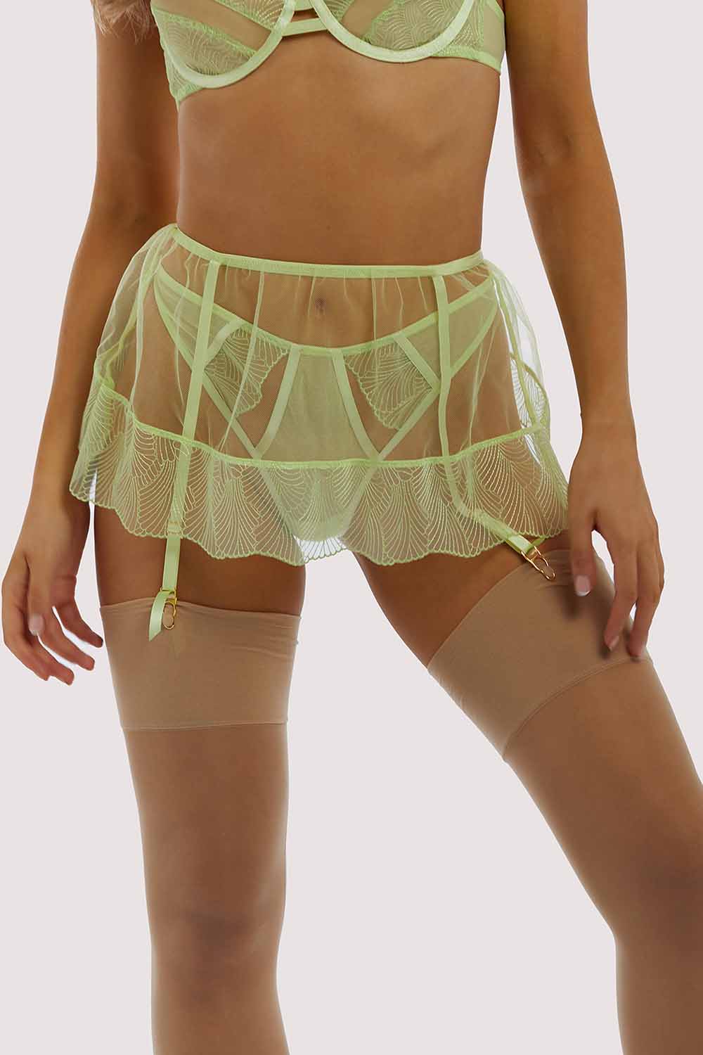 Wolf & Whistle Taha Green suspender skirt UK 10 / US 6