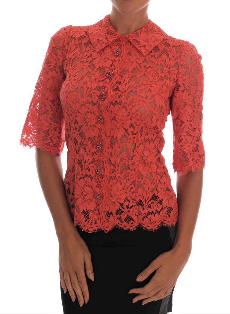Dolce & Gabbana Women's Crystal Buttons Floral Top Orange TSH1436 - IT36|XXS