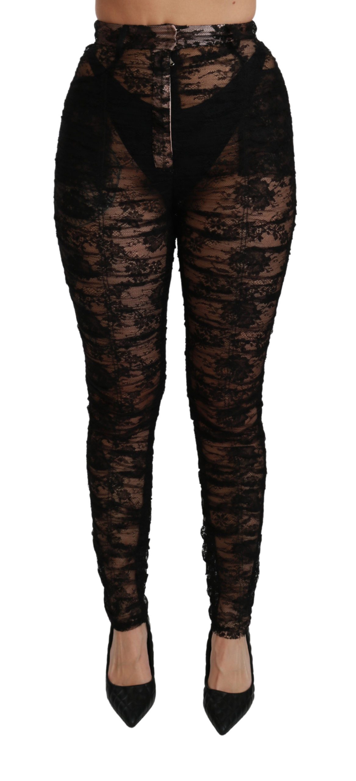 Black Lace High Waist Skinny Trouser Pants - IT40|S