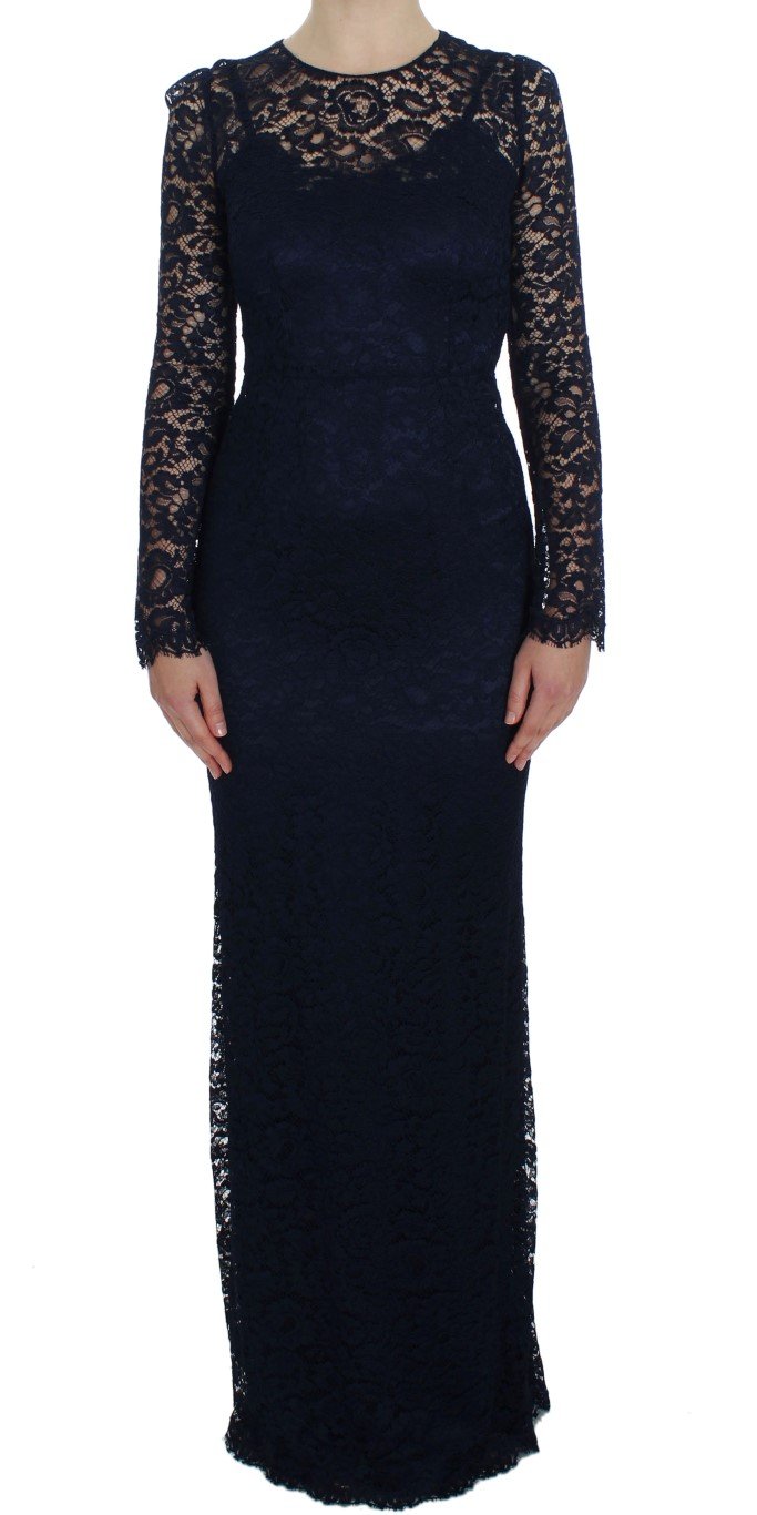 Dolce & Gabbana Women's Floral Lace LS Sheath Dress Blue NOC10113 - IT38|XS