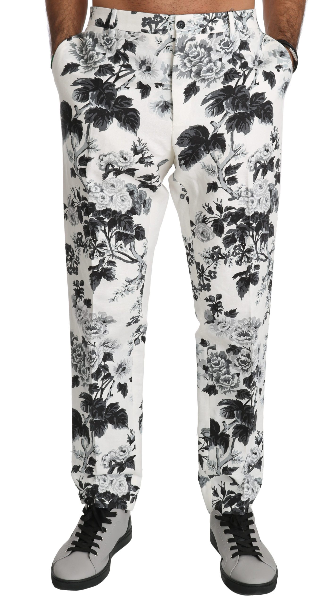Dolce & Gabbana Men's Floral Slim Casual Trouser White PAN70791 - IT44 | XS