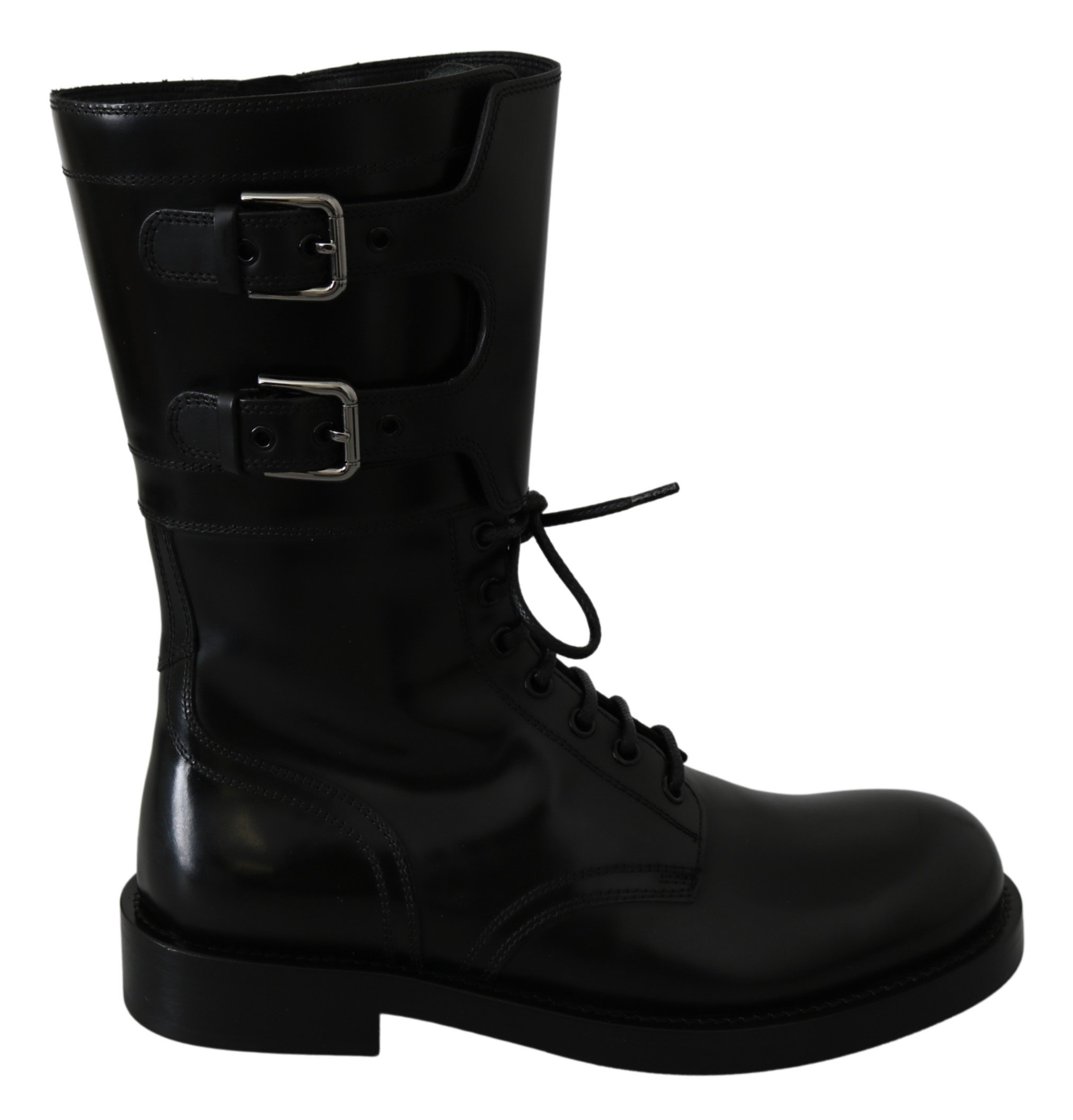 Black Buckle Women Booties Leather Boots - EU40/US9.5