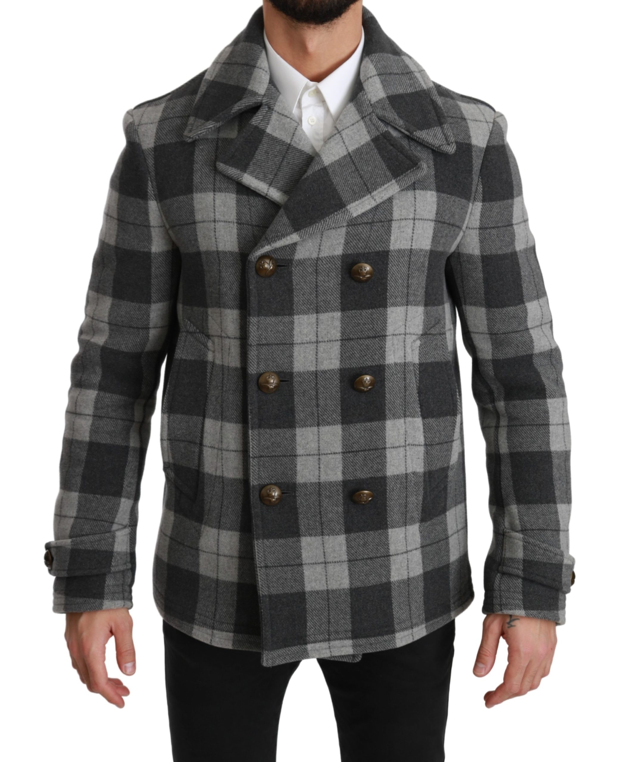Dolce & Gabbana Men's Check Wool Cashmere Jacket Gray JKT2531 - IT44 | XS