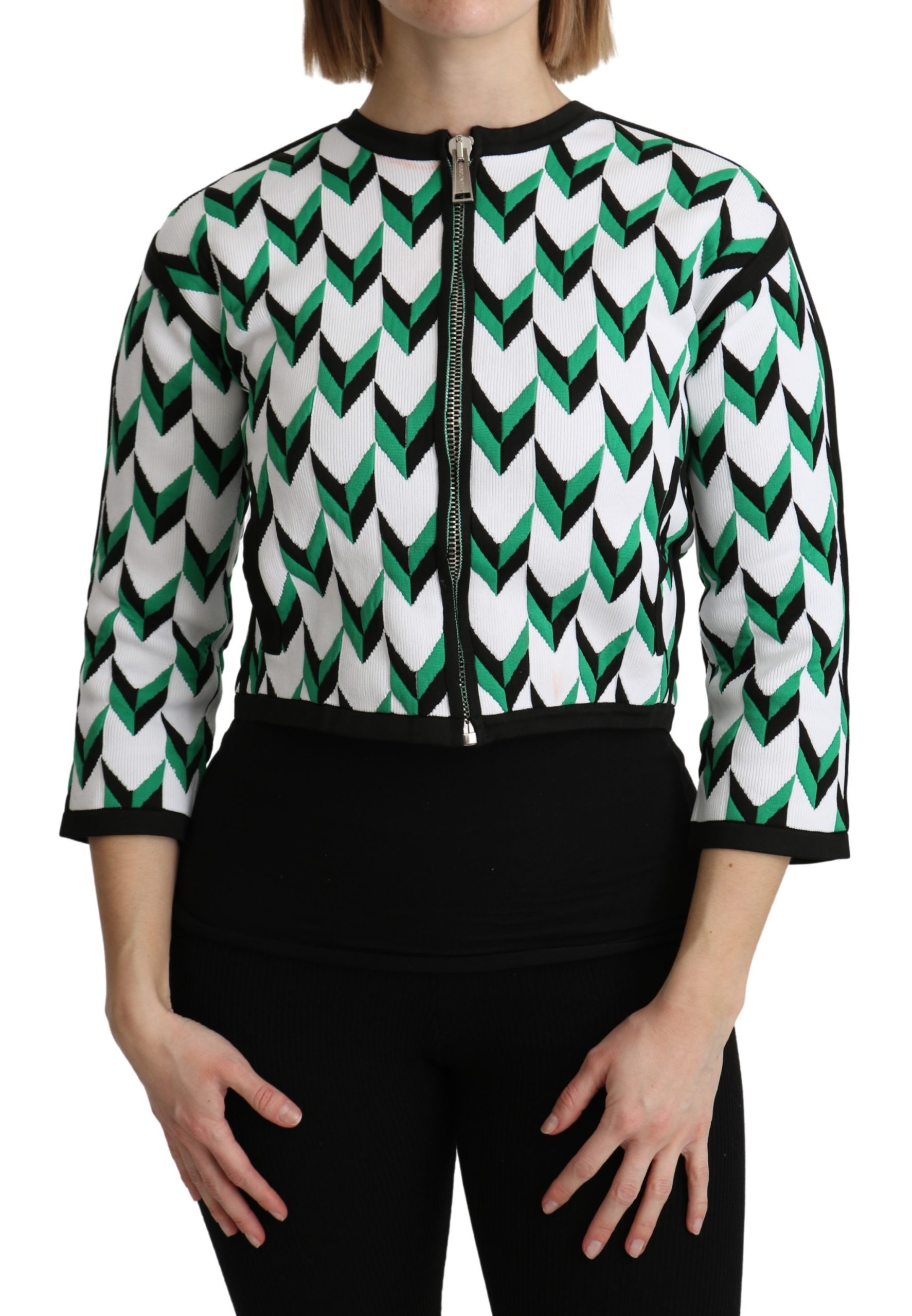 Dsquared² Women's Sleeve Cotton Full Zipper Sweater Black/White TSH5187 - XS