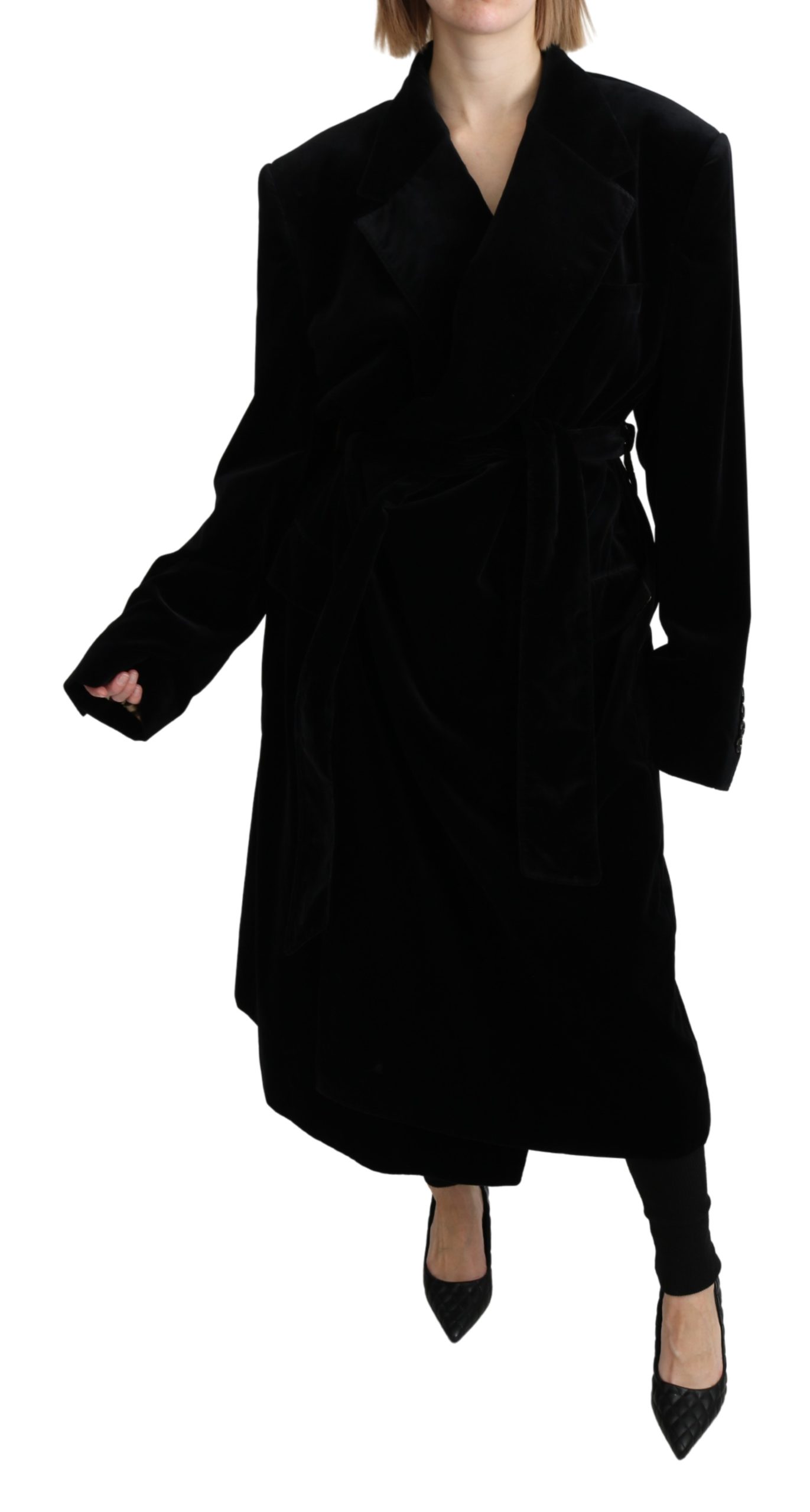 Dolce & Gabbana Women's Velvet Trenchcoat Cotton Jacket Black JKT2640 - IT40 | M
