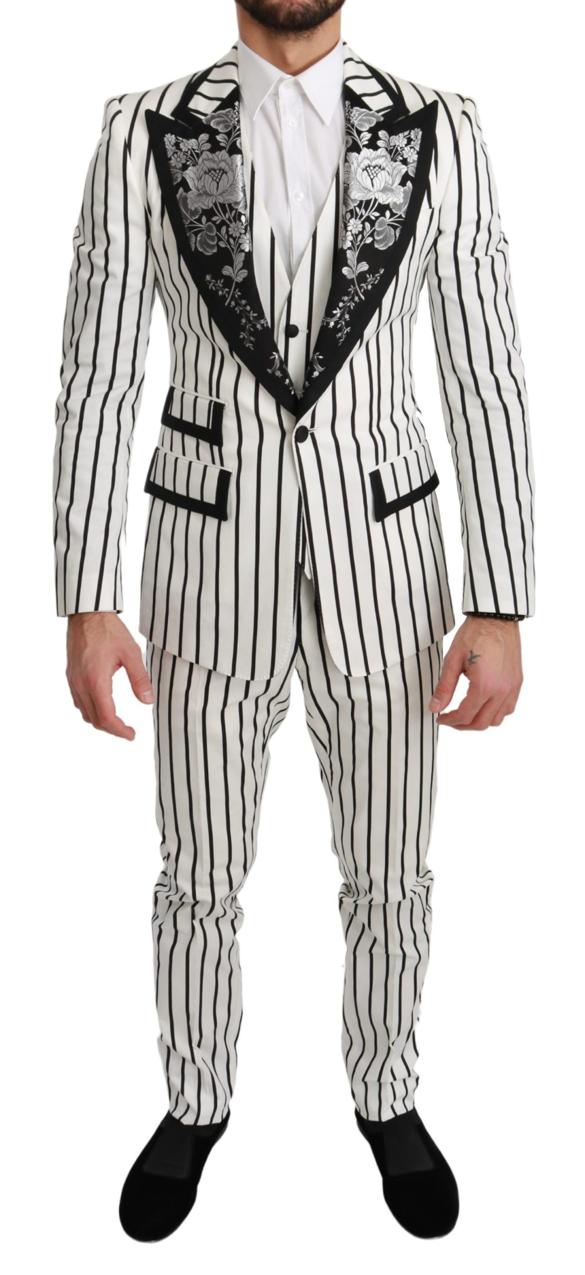 Dolce & Gabbana Men's Striped Floral 3 Piece White Suit White KOS1702 - IT46 | S