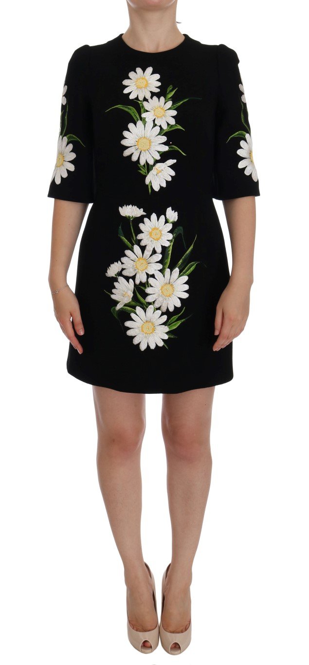 Dolce & Gabbana Women's Chamomile Print Wool Stretch Dress Black DR1041 - IT40|S