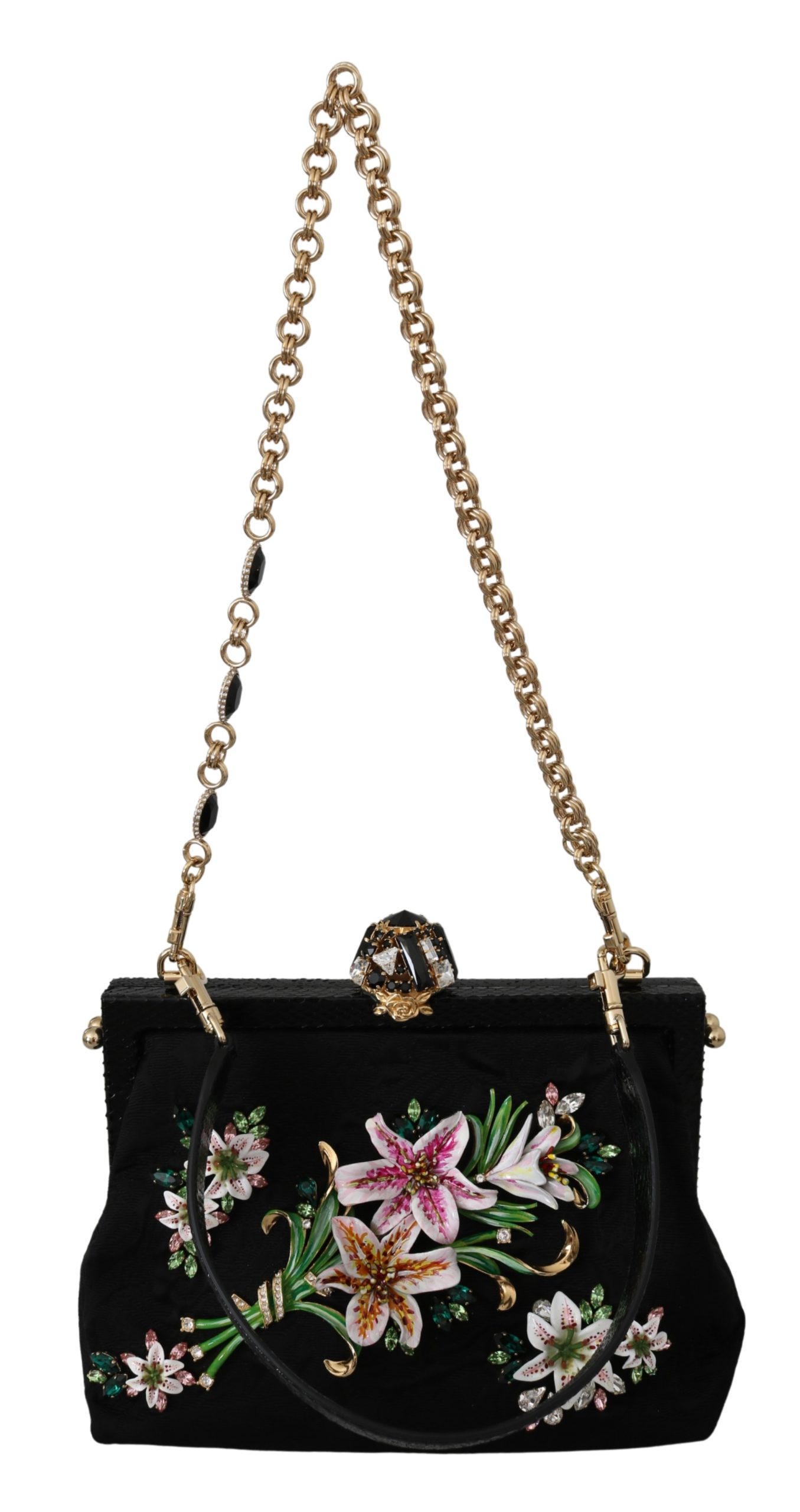Dolce & Gabbana Women's Floral Crystal VANDA Shoulder Bag Black VAS9988