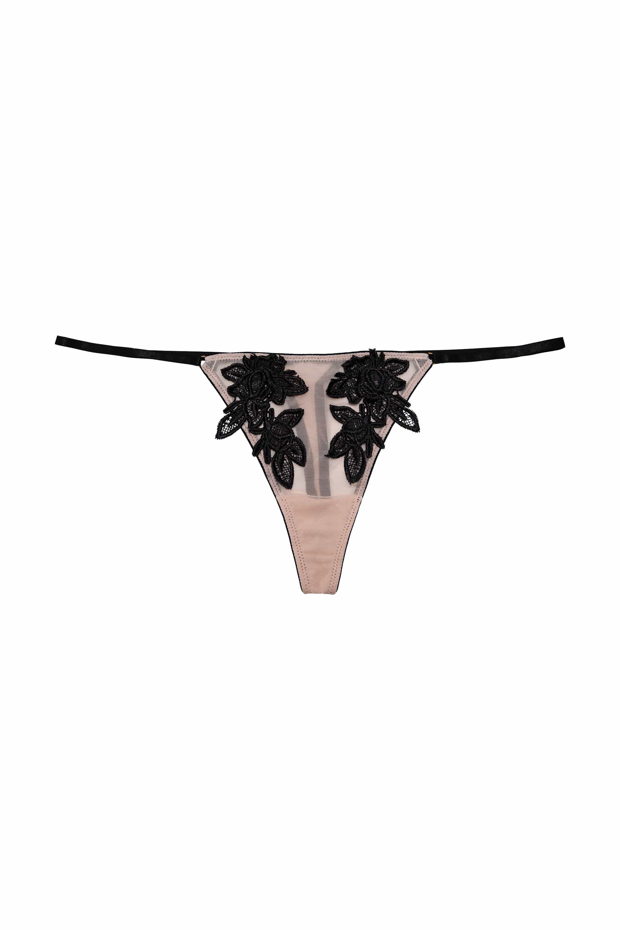 Hustler Brooke Black Applique Thong UK 10 / US 6