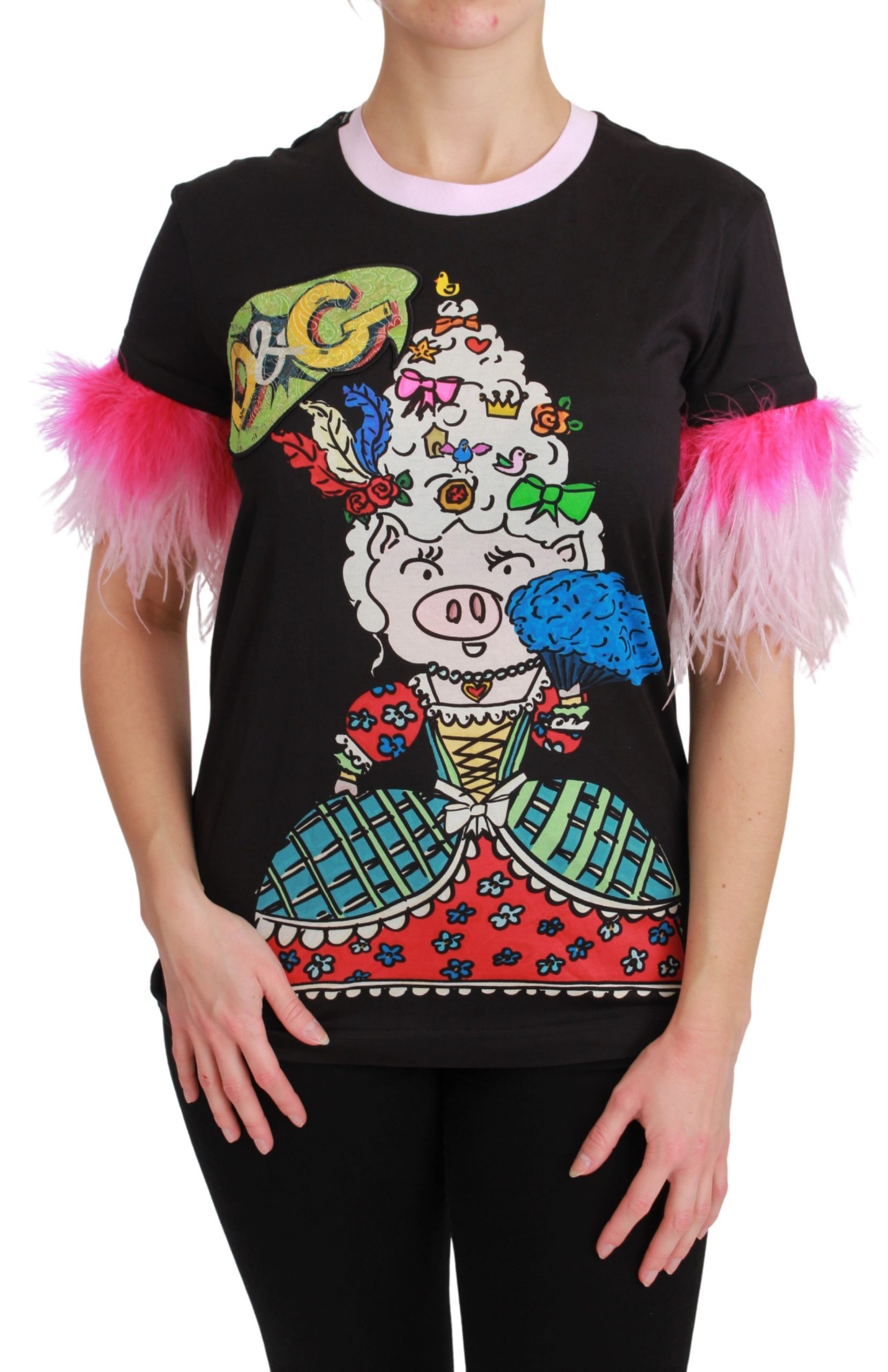Dolce & Gabbana Women's Sleeve Short T-Shirts Black TSH4555 - IT36 | XS