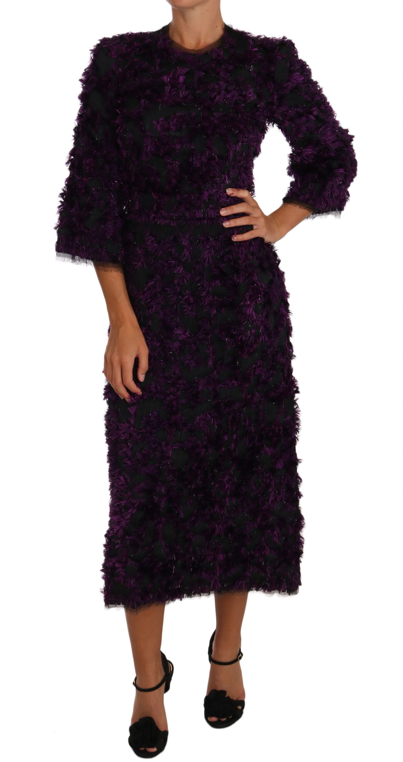Dolce & Gabbana Women's Fringe Midi Sheath Dress Purple DR1441 - IT40|S