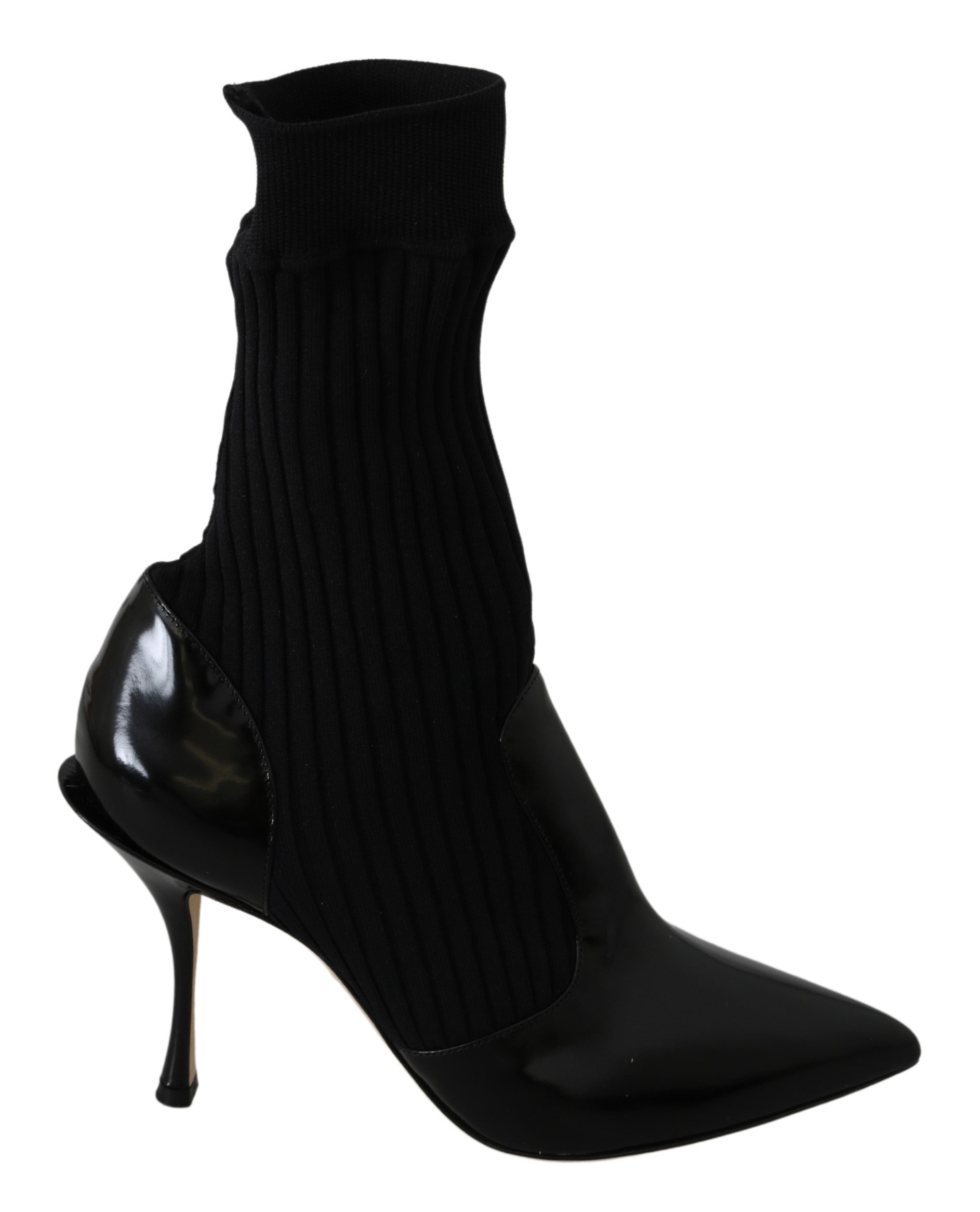 Black Mid Calf Socks Leather Boots Shoes - EU37/US6.5
