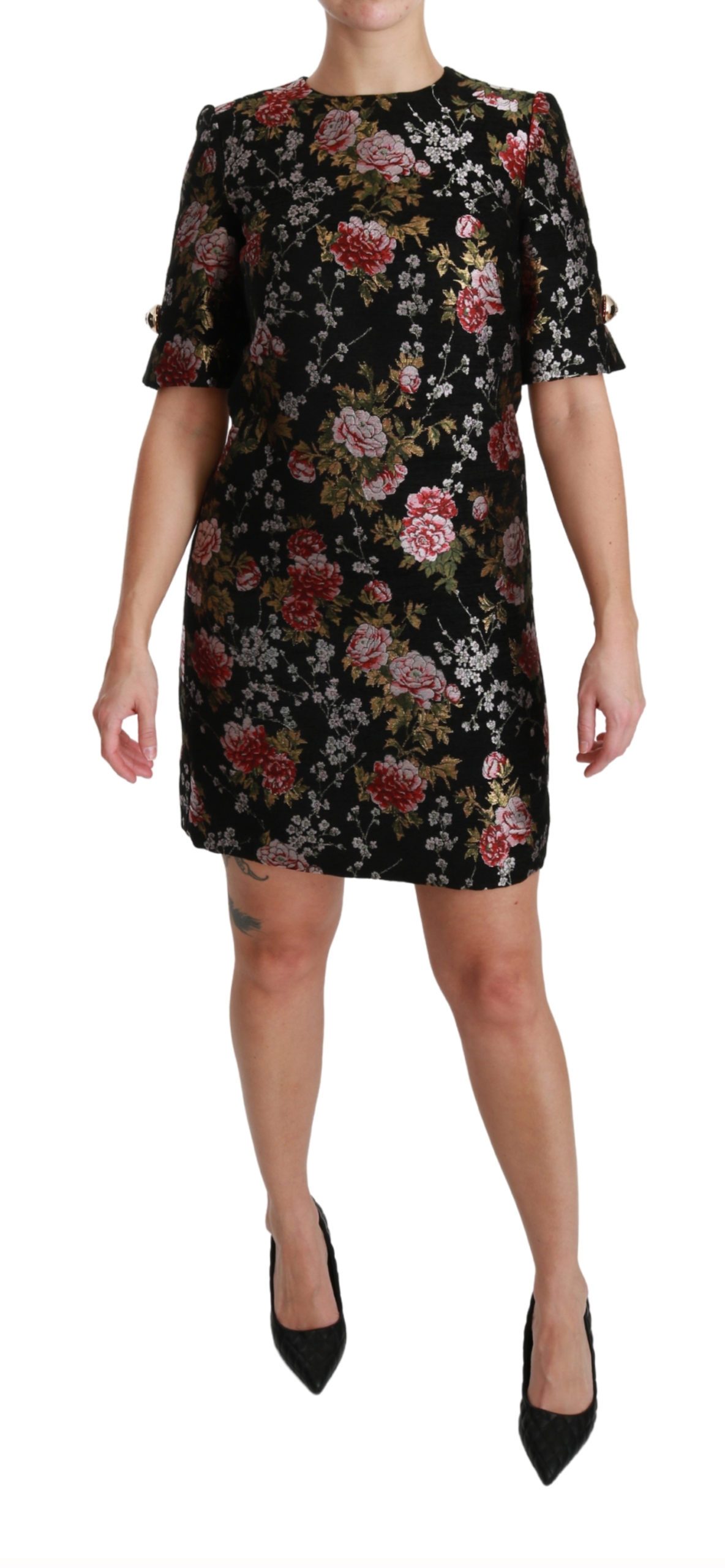 Dolce & Gabbana Women's Floral Brocade Sheath Mini Dress Black DR2527 - IT46|XL