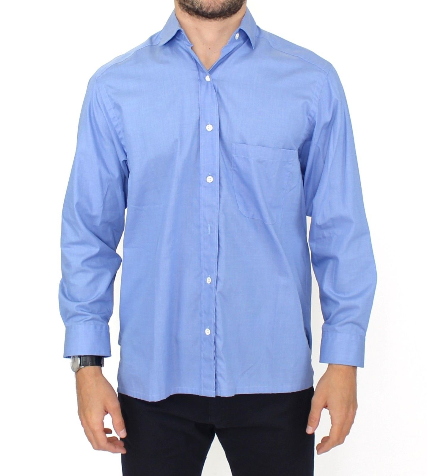 Ermanno Scervino Men's Cotton Classic Fit Shirt Blue SIG10124 - IT38 | S