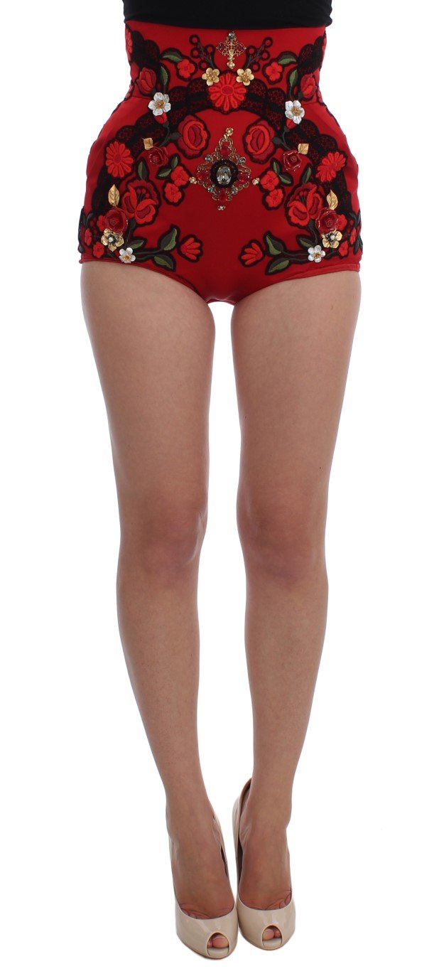Dolce & Gabbana Women's Silk Roses Crystal Mini Shorts Red SIG20114 - IT42|M