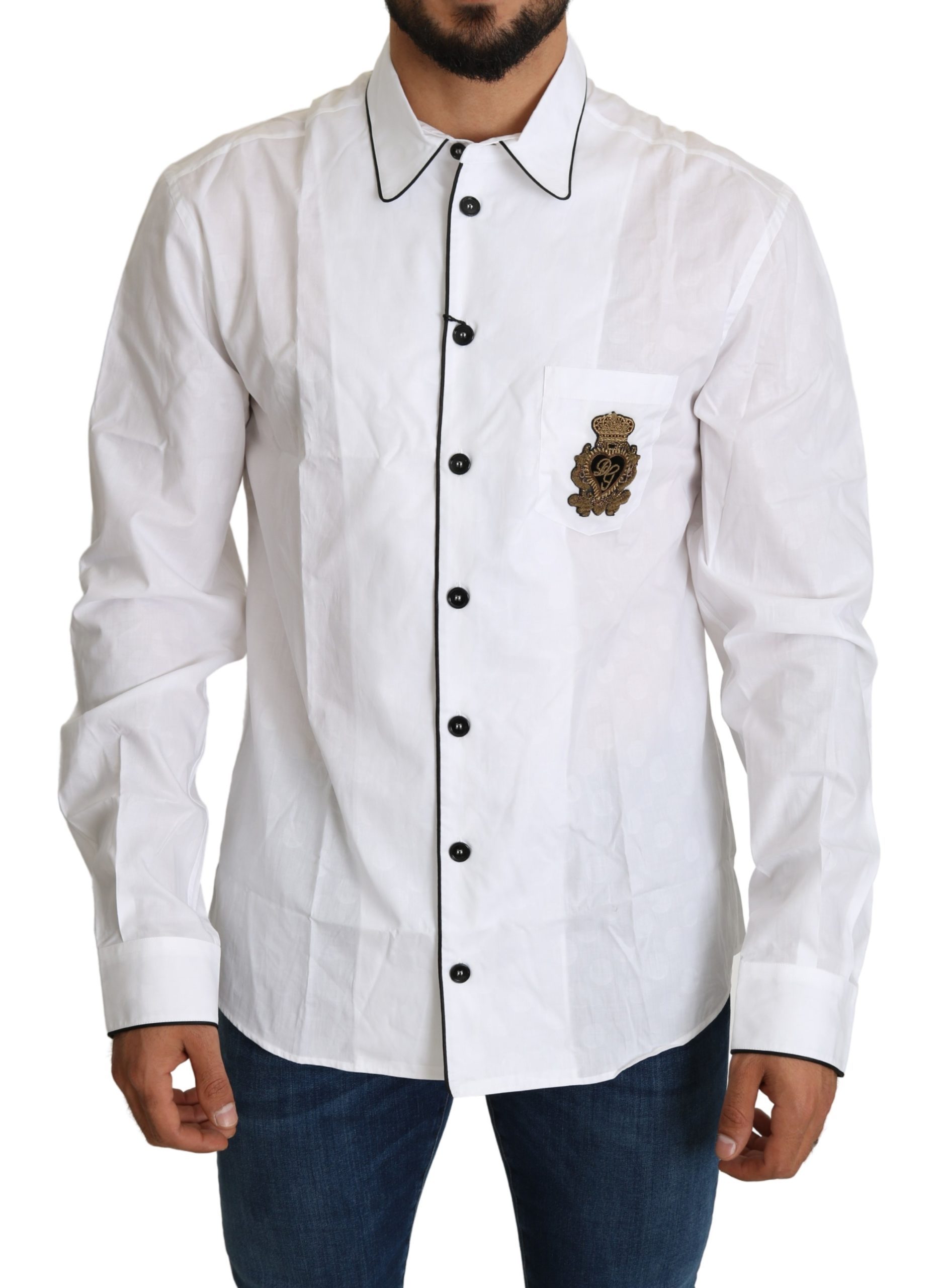 White DG Crown Patch Dress 100% Cotton Shirt - IT41 | L