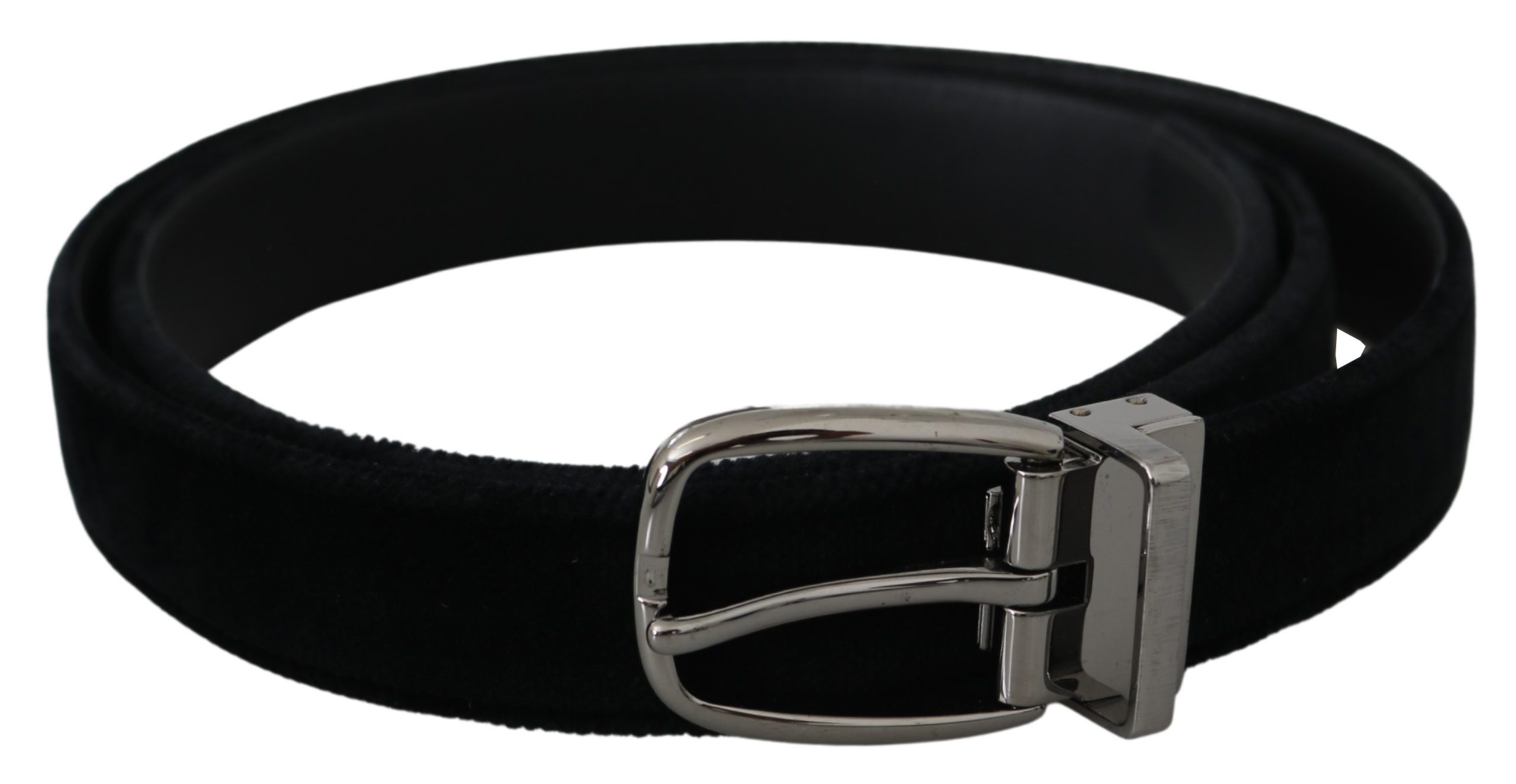 Dolce & Gabbana Men's Velvet Silver Oval Buckle Belt Black BEL60884 - 95 cm / 38 Inches