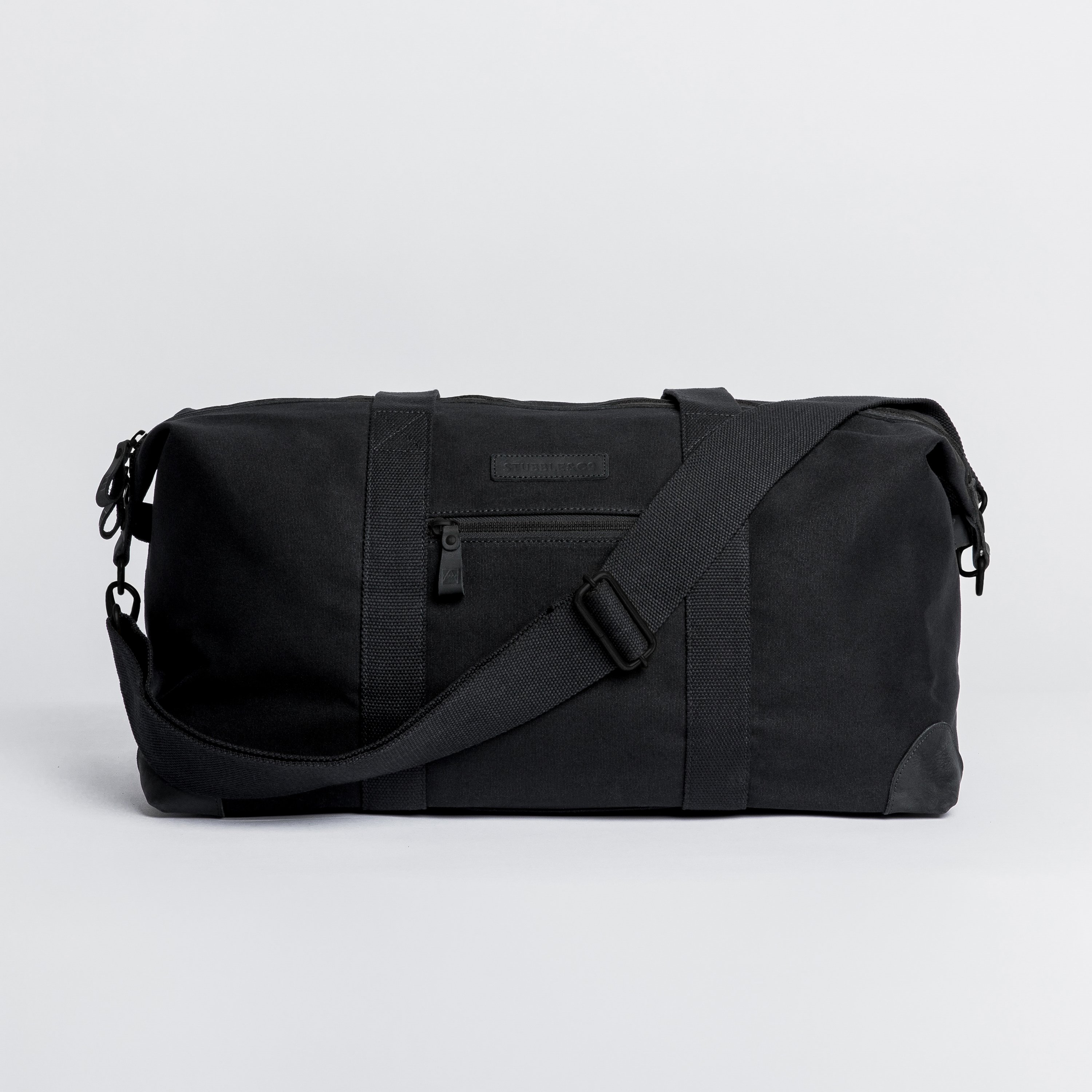 The Everyday Bag. Waterproofed Canvas and Leather Holdall. 15" Laptop pocket., All Black