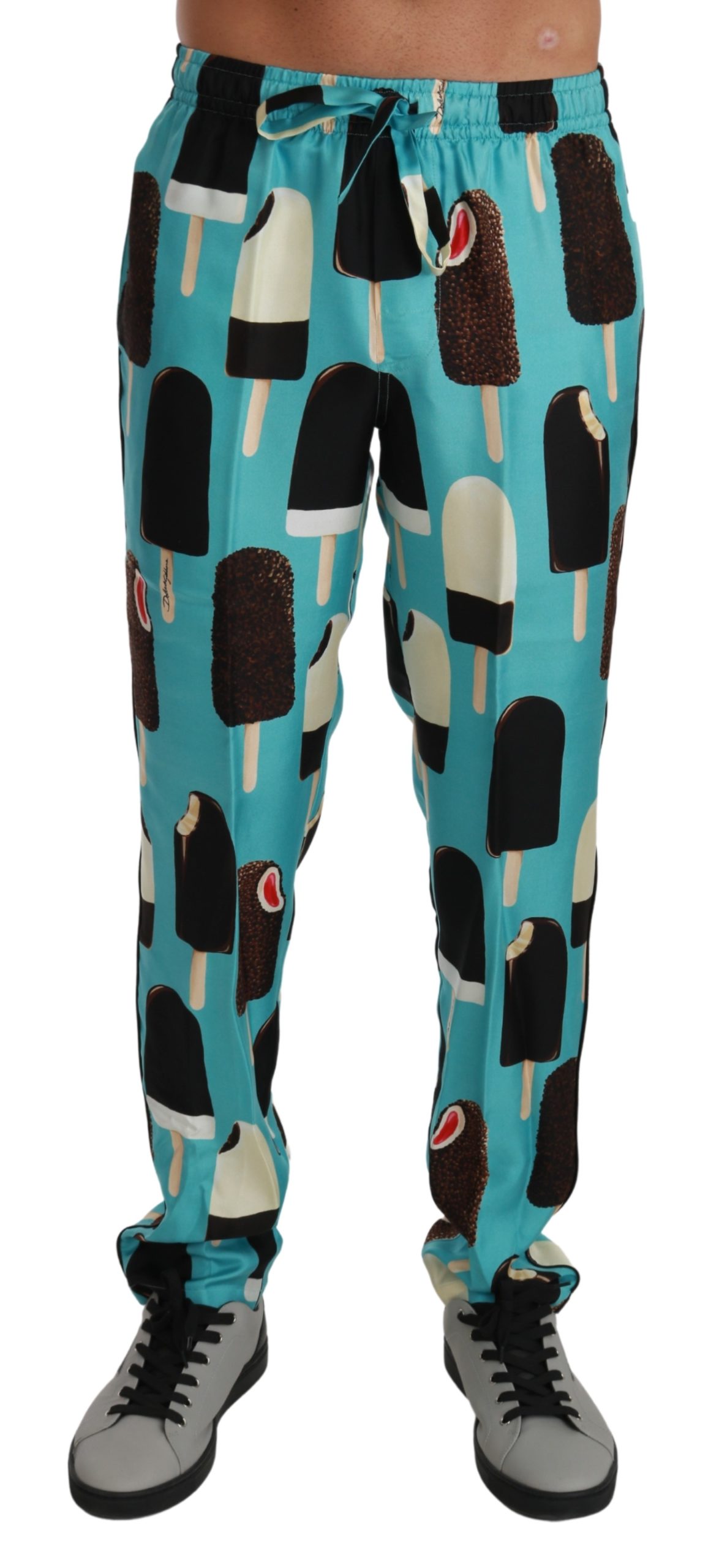 Dolce & Gabbana Men's Silk Ice Cream Print Lounge Trouser Blue PAN71035 - IT44 | XS