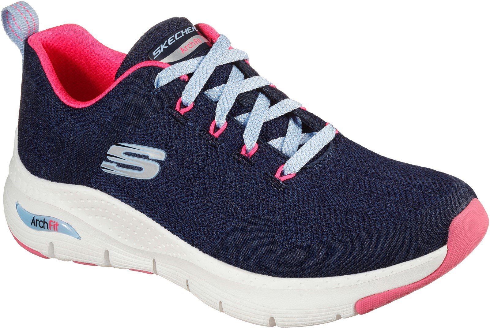 Skechers Women's Arch Fit Comfy Wave Trainer Various Colours 31042 - Navy/Hot pink 3