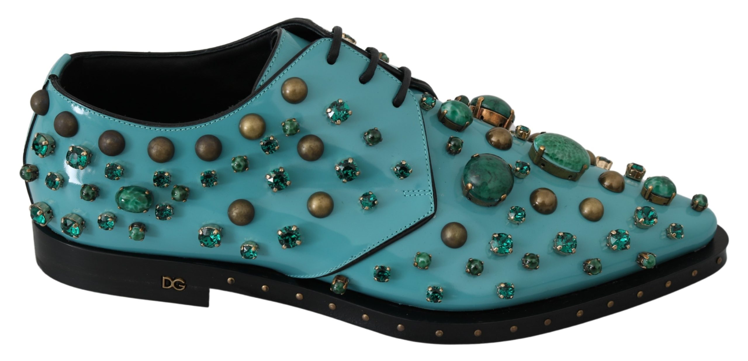 Blue Leather Crystal Dress Broque Shoes - EU39/US8.5