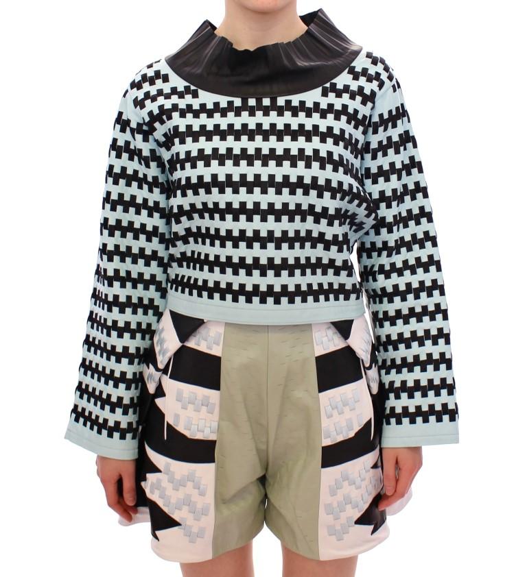Blue Black Nappa Leather Top Sweater - IT40|S