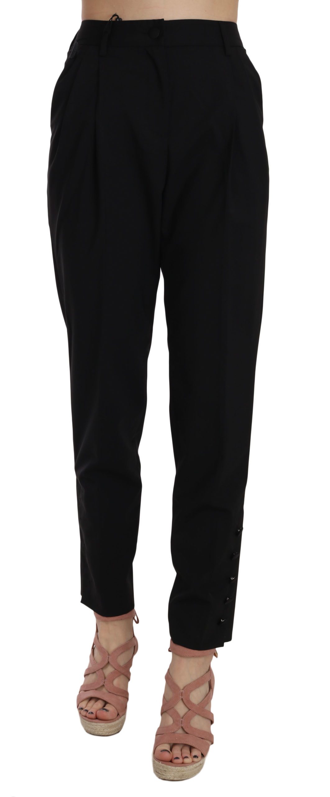 Dolce & Gabbana Women's Button Pleated Tapered Trouser Black PAN70033 - IT36|XXS
