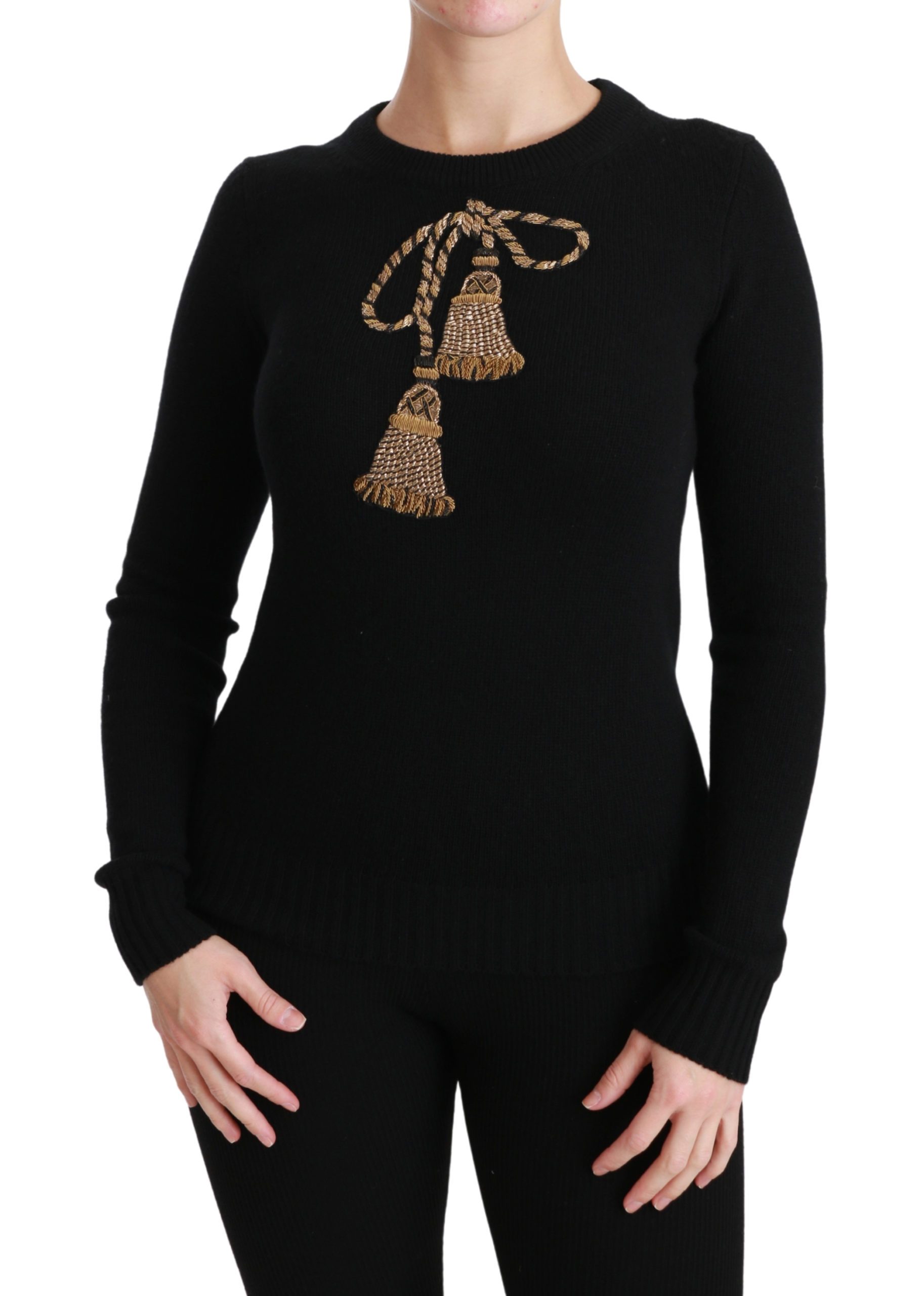 Black Wool Gold Tassel Pullover Sweater - IT38|XS